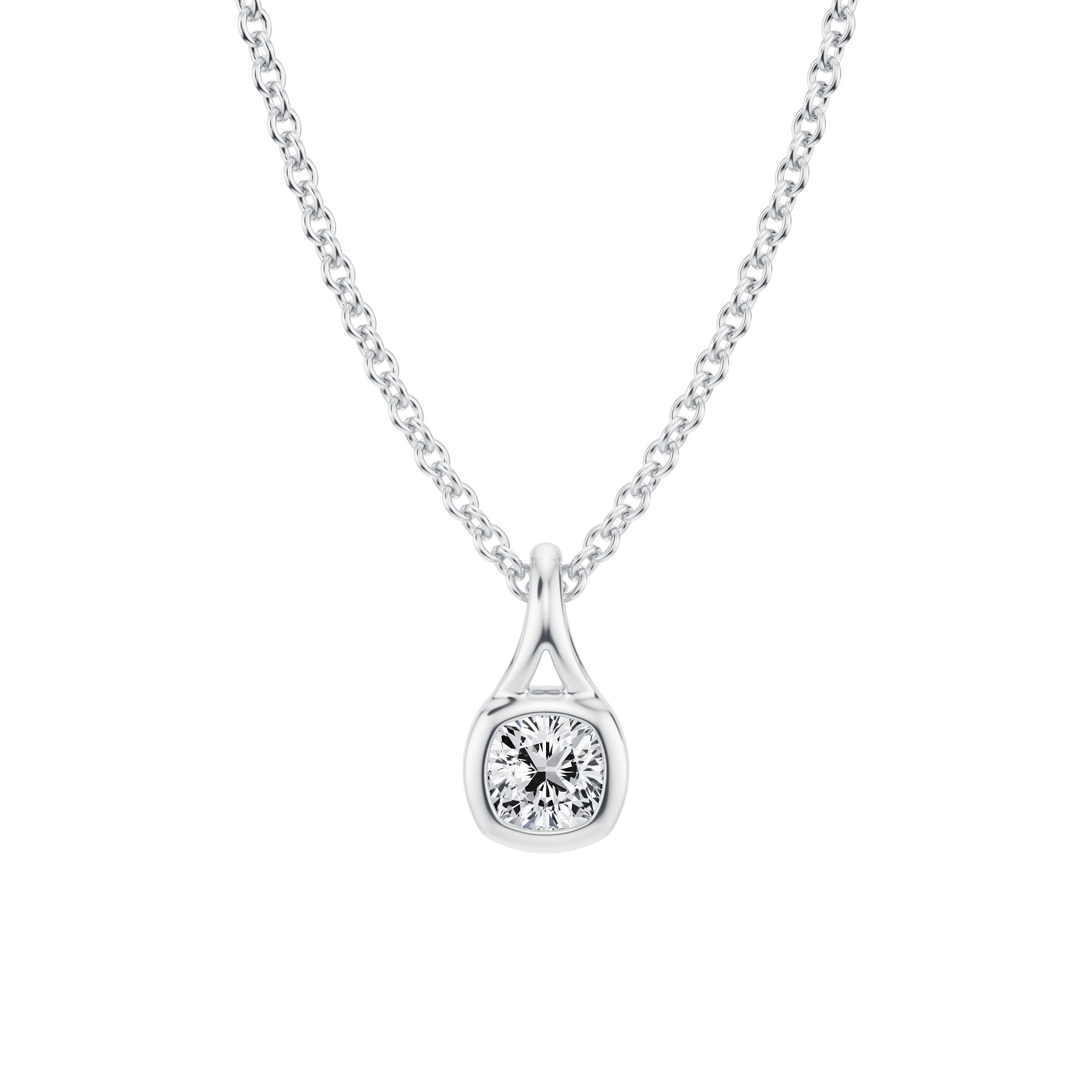 Sophisticated 1/4 Carat Cushion Lab Grown Diamond Split Bail Bezel Necklace in White Gold