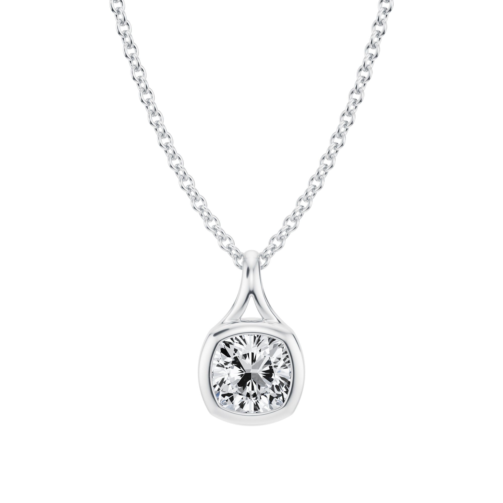 Stylish 1/2 Carat Cushion Lab Grown Diamond Split Bail Necklace in White Gold