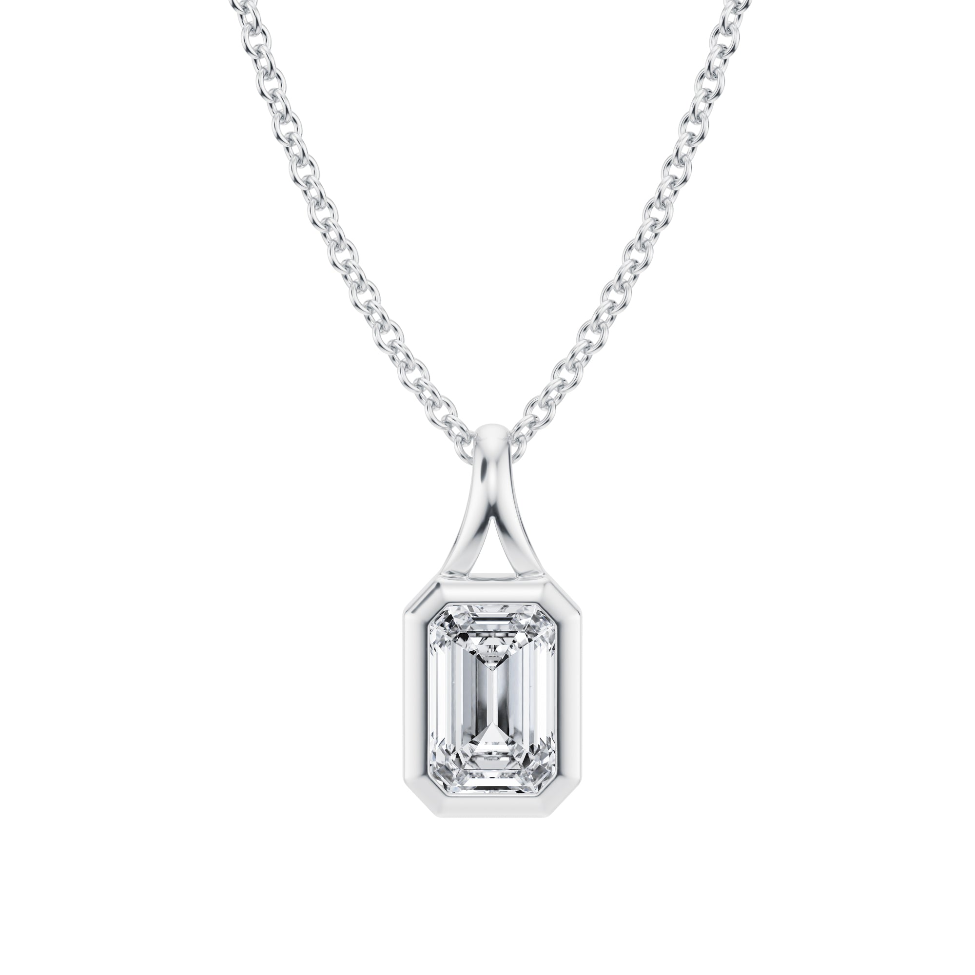 Intricate 1/2 Carat Emerald Lab Grown Diamond Split Bail Bezel Necklace in White Gold