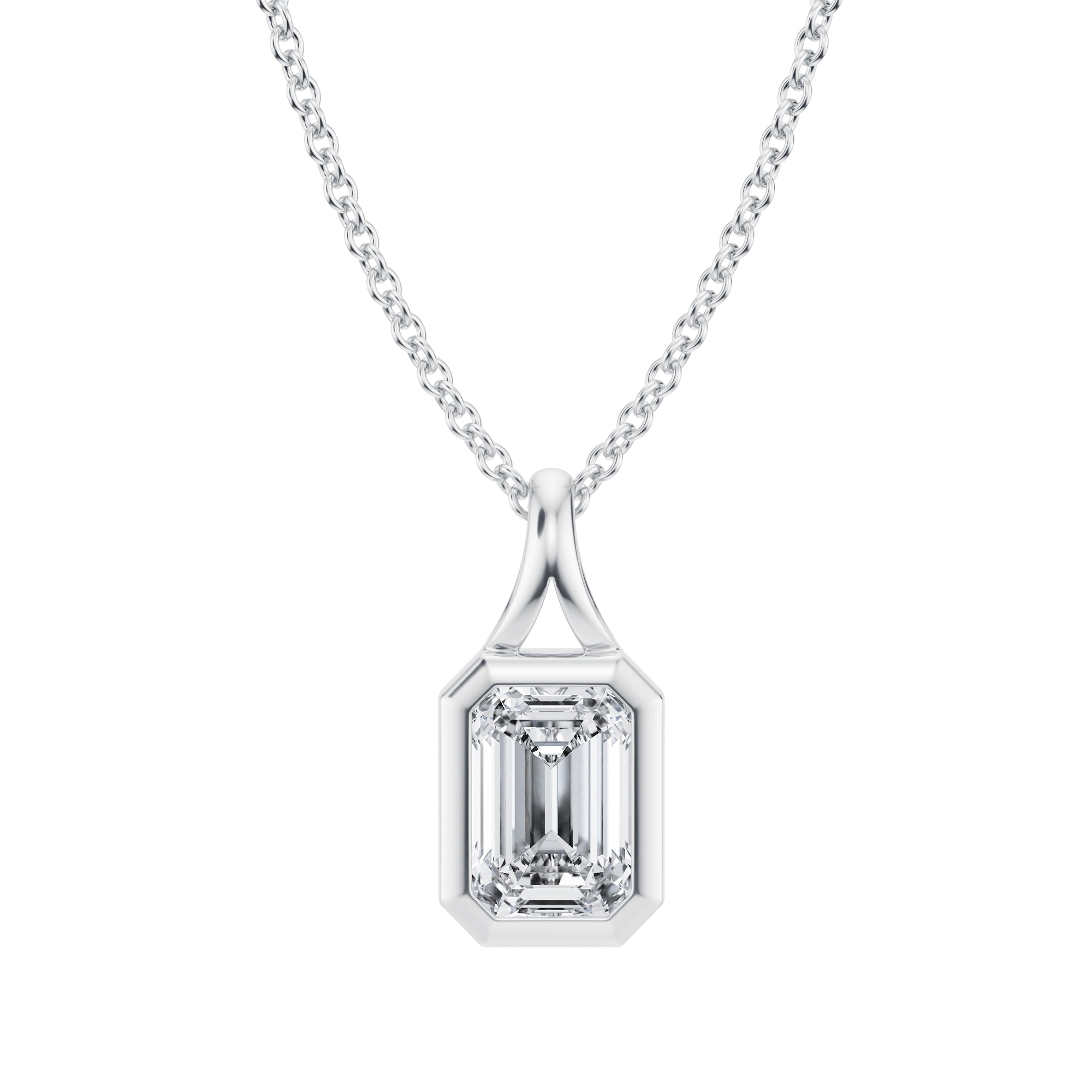 Captivating 3/4 Carat Emerald Lab Grown Diamond Split Bail Bezel Pendant in White Gold