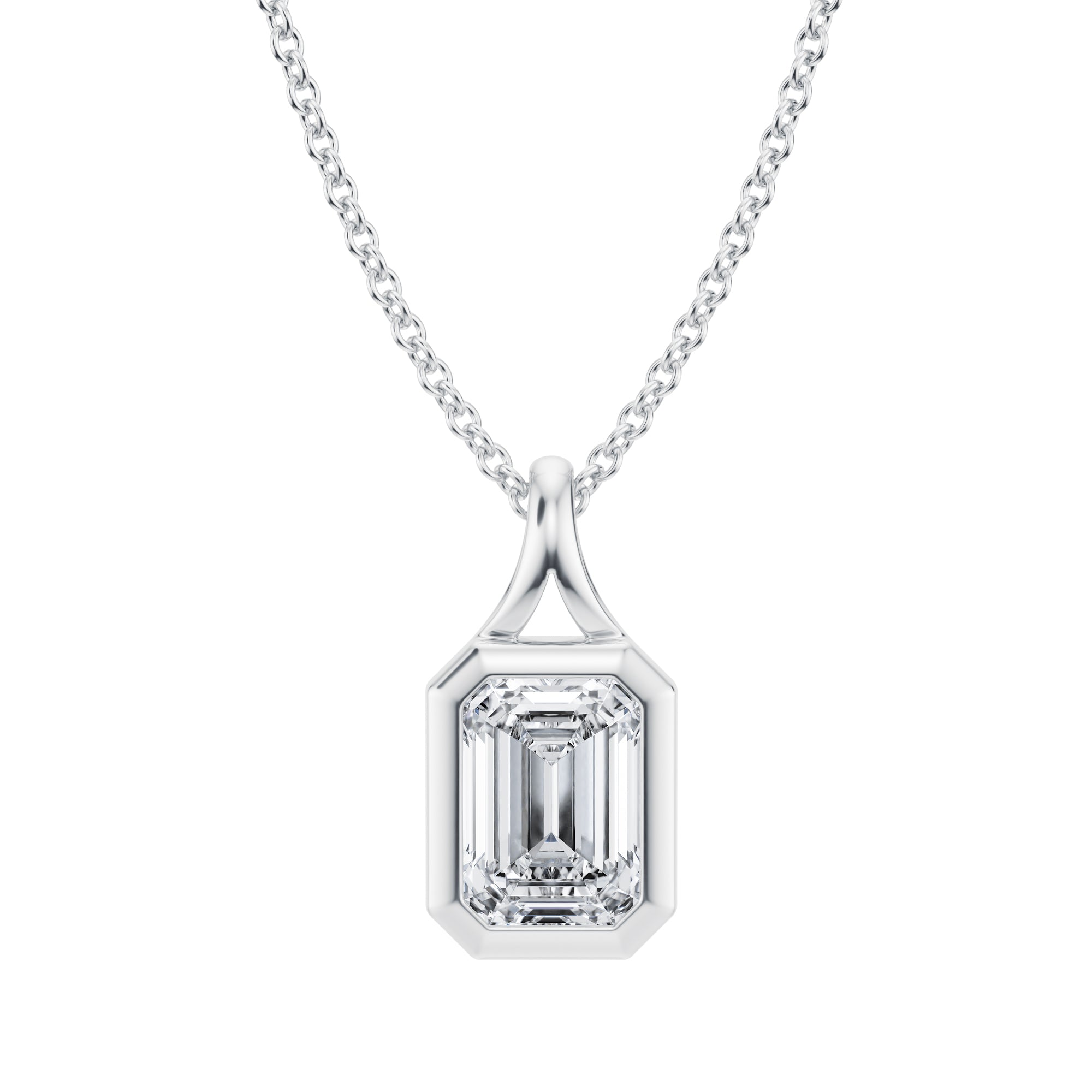 Charming 1 Carat Emerald Lab Grown Diamond Split Bail Bezel Pendant in White Gold