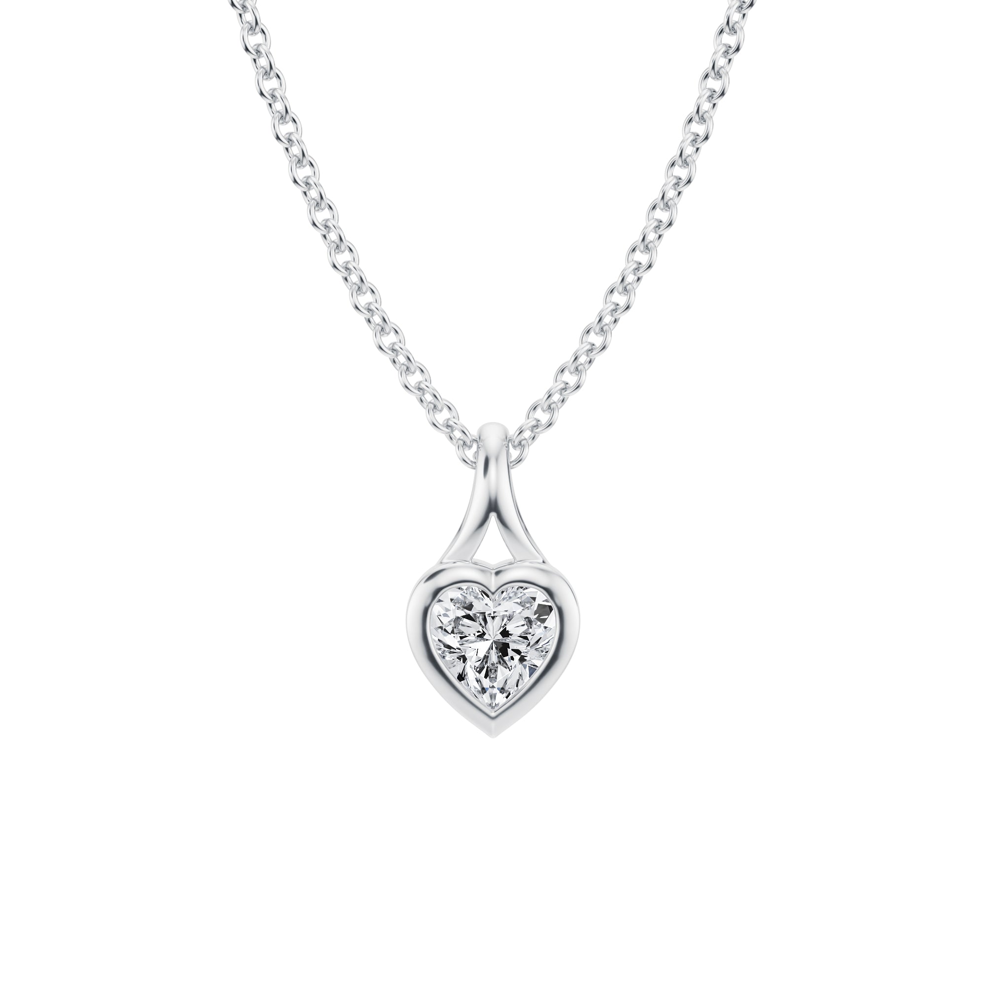 Gorgeous 1/4 Carat Heart Lab Grown Diamond Split Bail Bezel Necklace in White Gold