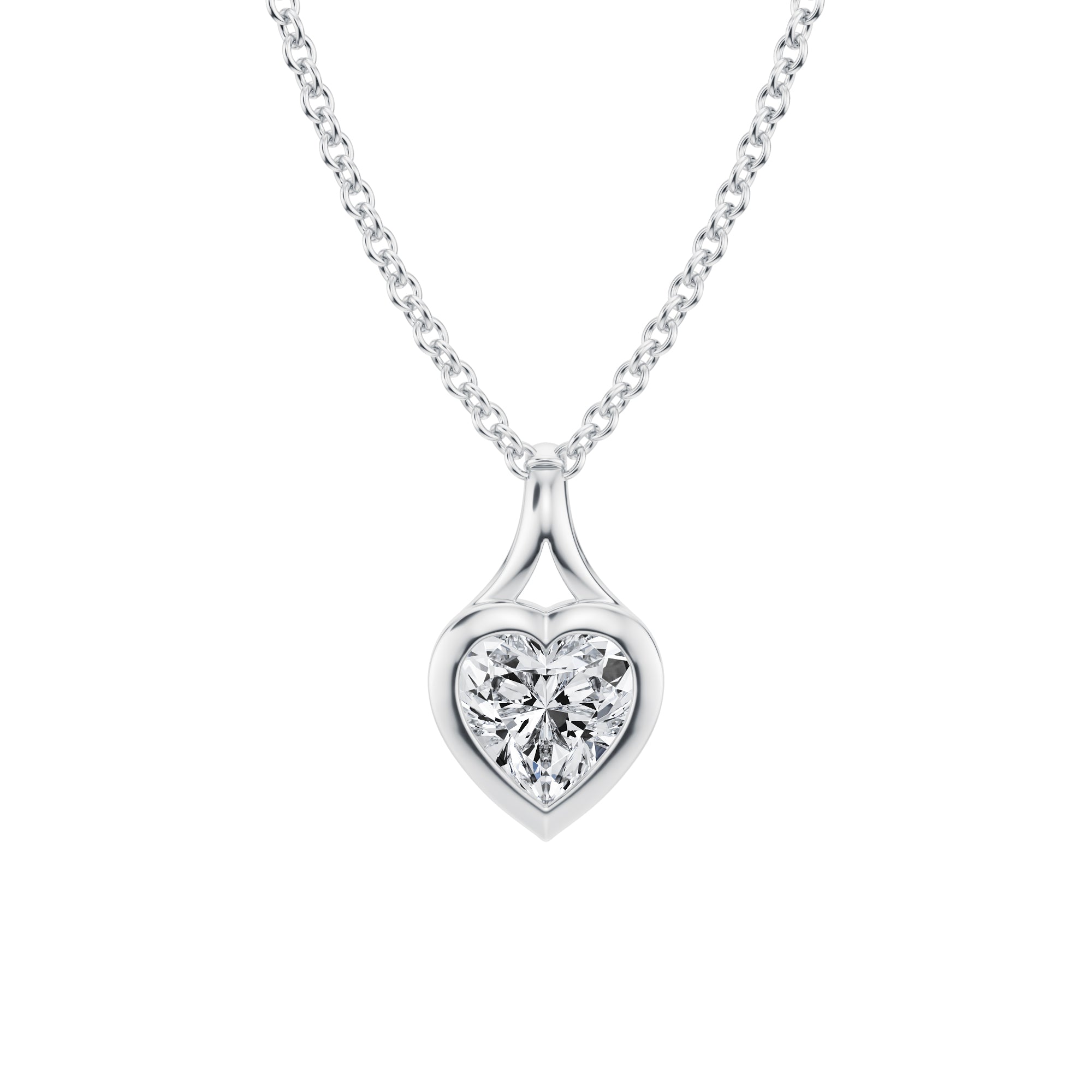 Stylish 1/2 Carat Heart Lab Grown Diamond Split Bail Bezel Necklace in White Gold