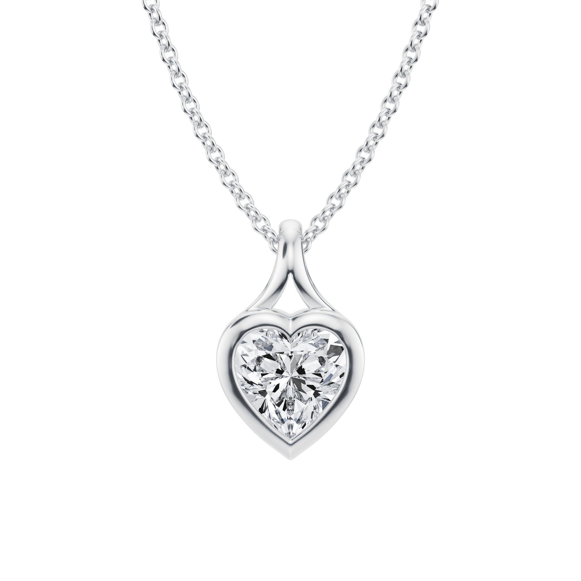 3/4 Carat Heart Lab Grown Diamond Split Bail Bezel Necklace in White Gold