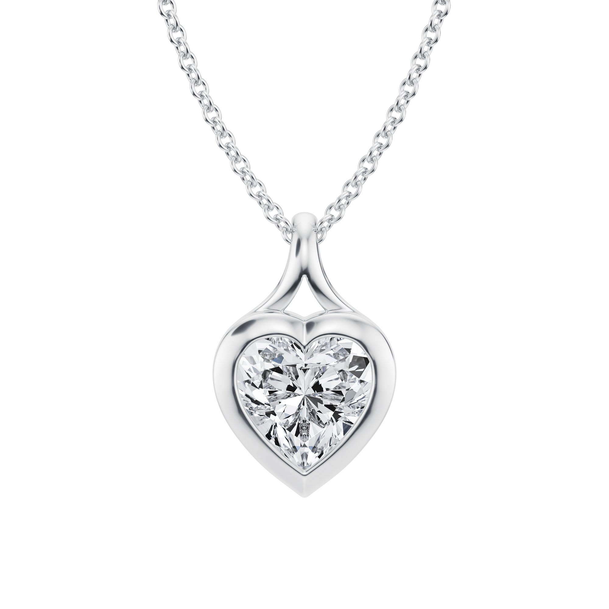 Charming 1.5 Carat Heart Lab Grown Diamond Split Bail Bezel Necklace in White Gold