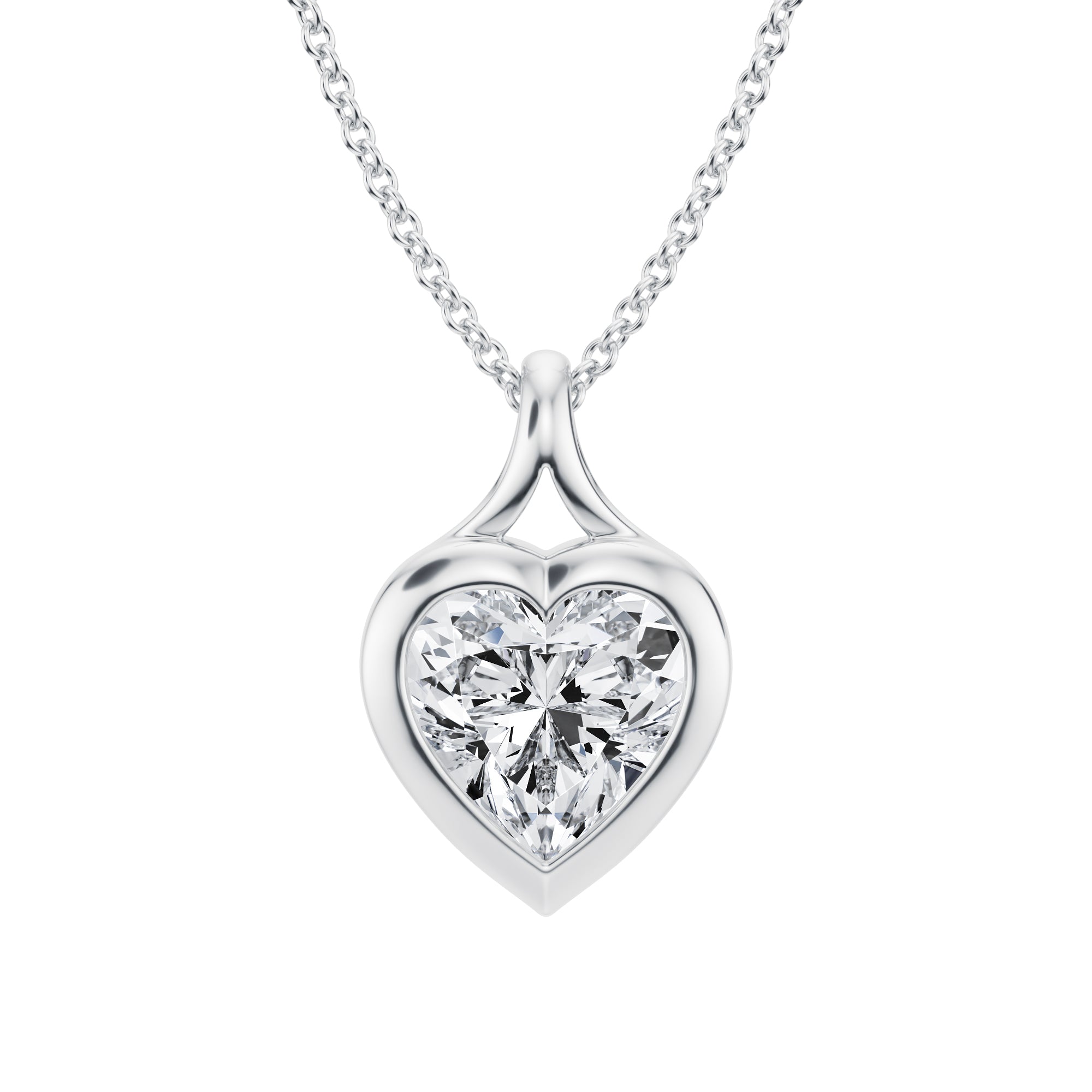 2 Carat Heart Lab Grown Diamond Split Bail Bezel Necklace in Bezel Setting in White Gold