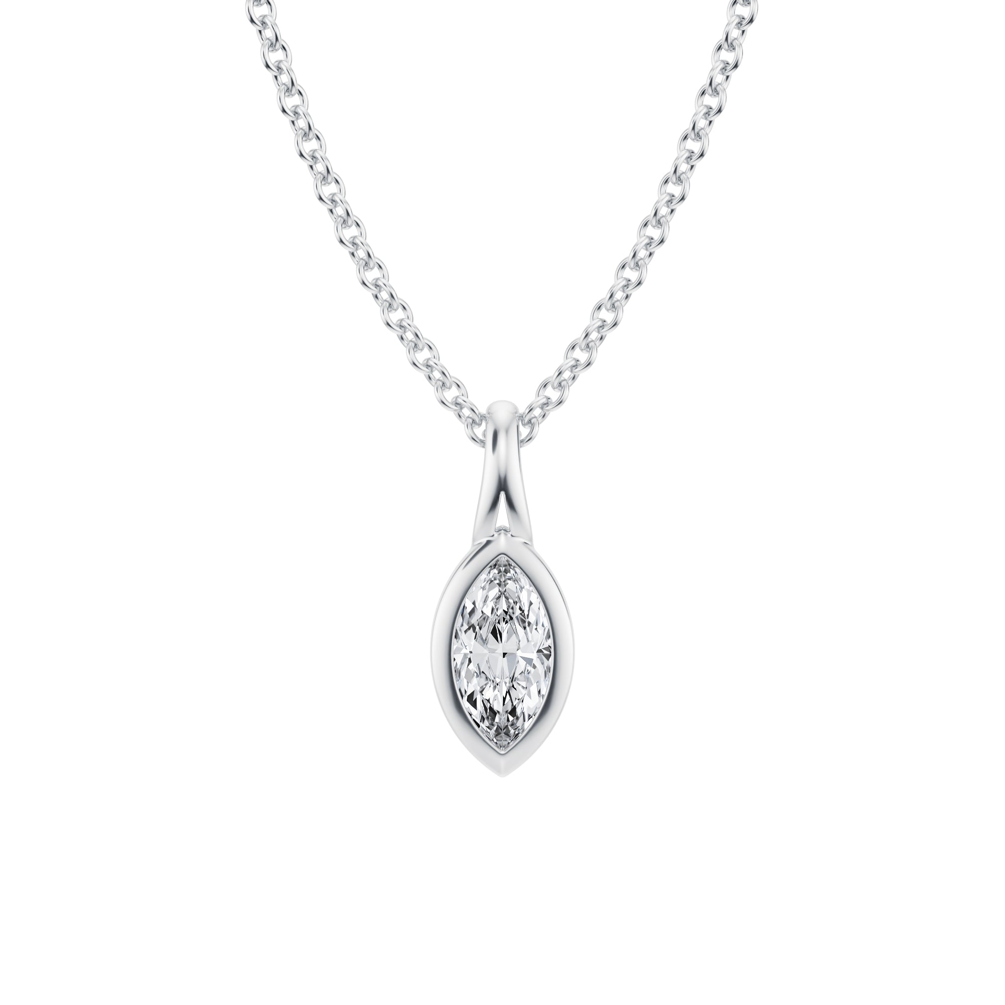 Gorgeous 1/4 Carat Marquise Lab Grown Diamond Split Bail Bezel Necklace in White Gold