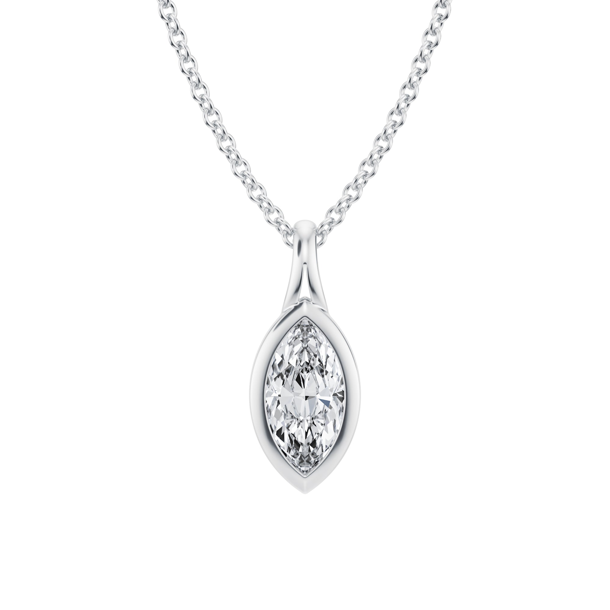 Exquisite 1/2 Carat Marquise Lab Grown Diamond Split Bail Bezel Necklace in White Gold