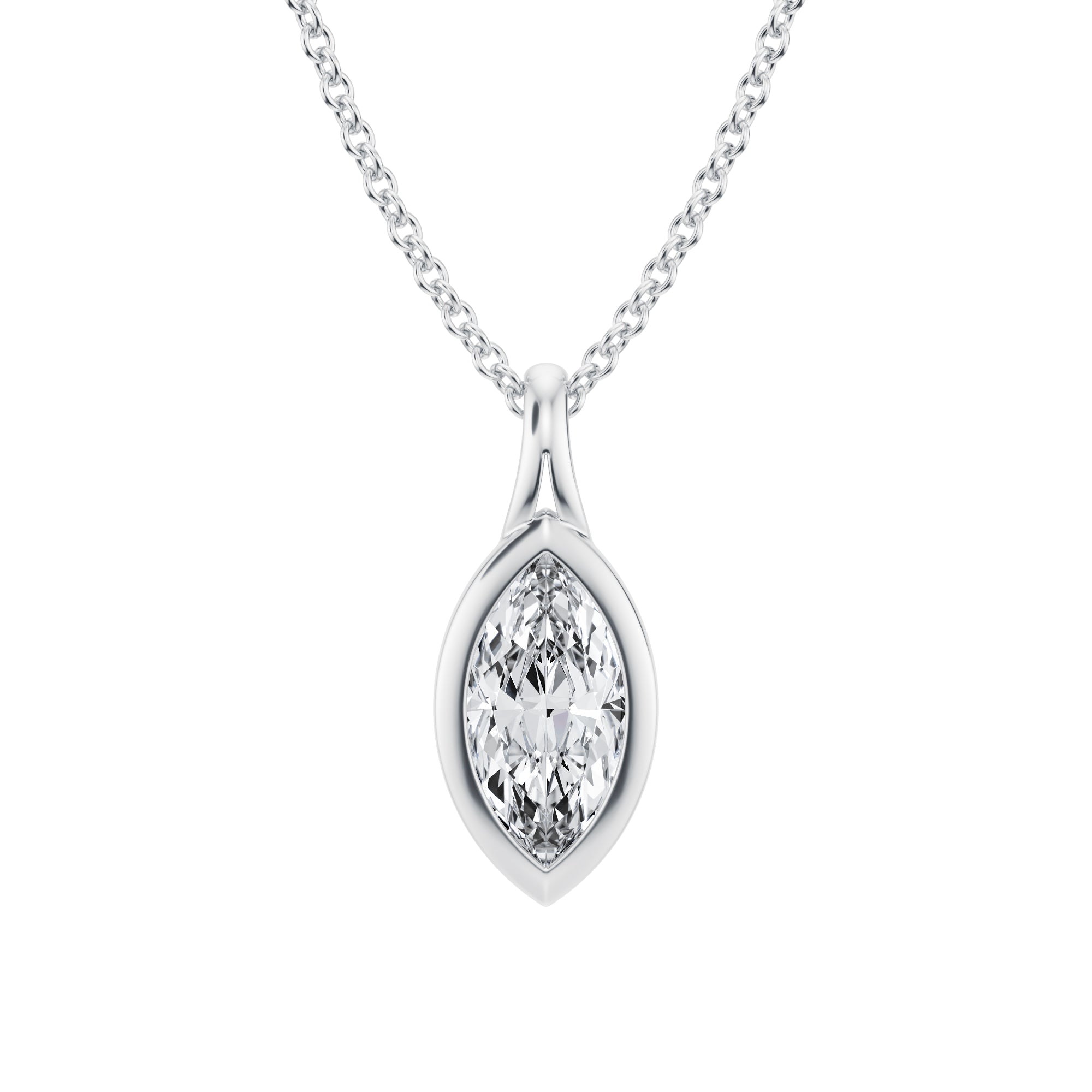 Stylish 3/4 Carat Marquise Lab Grown Diamond Split Bail Bezel Necklace in White Gold