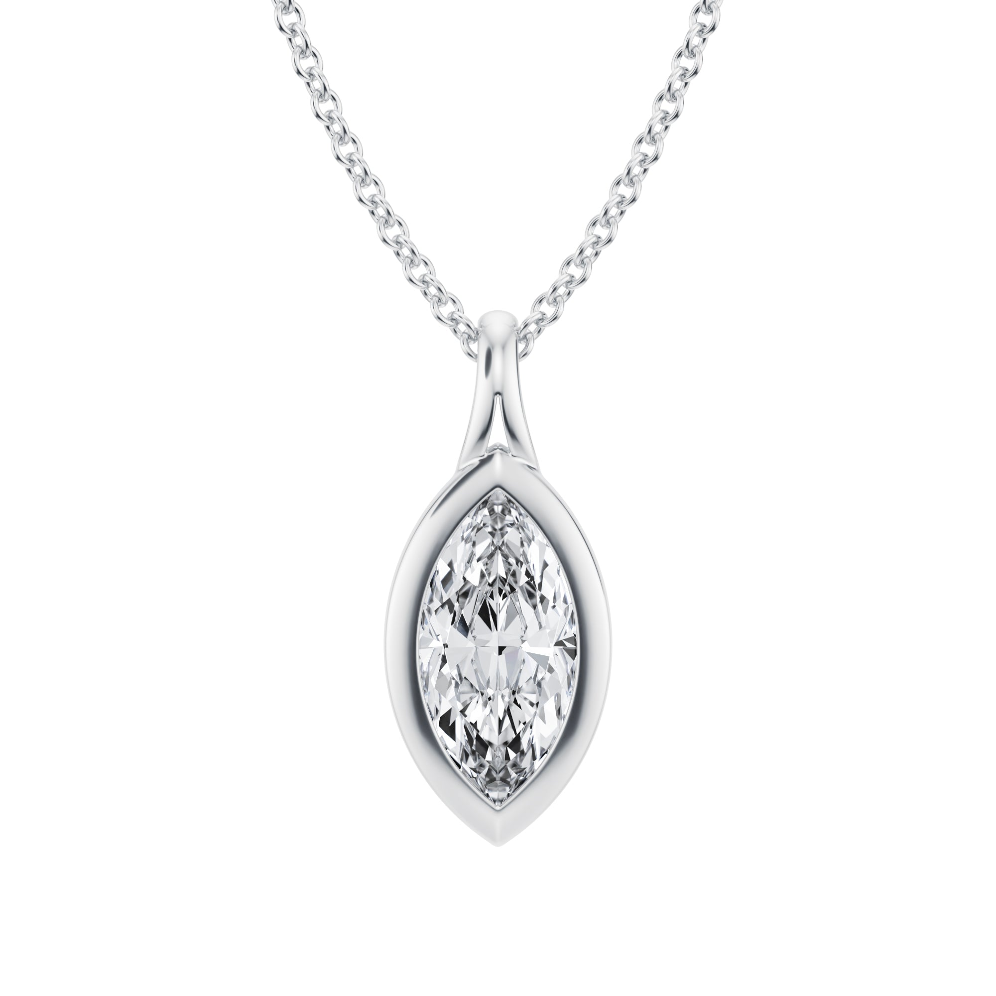 Beautiful 1 Carat Marquise Lab Grown Diamond Split Bail Bezel Necklace in White Gold