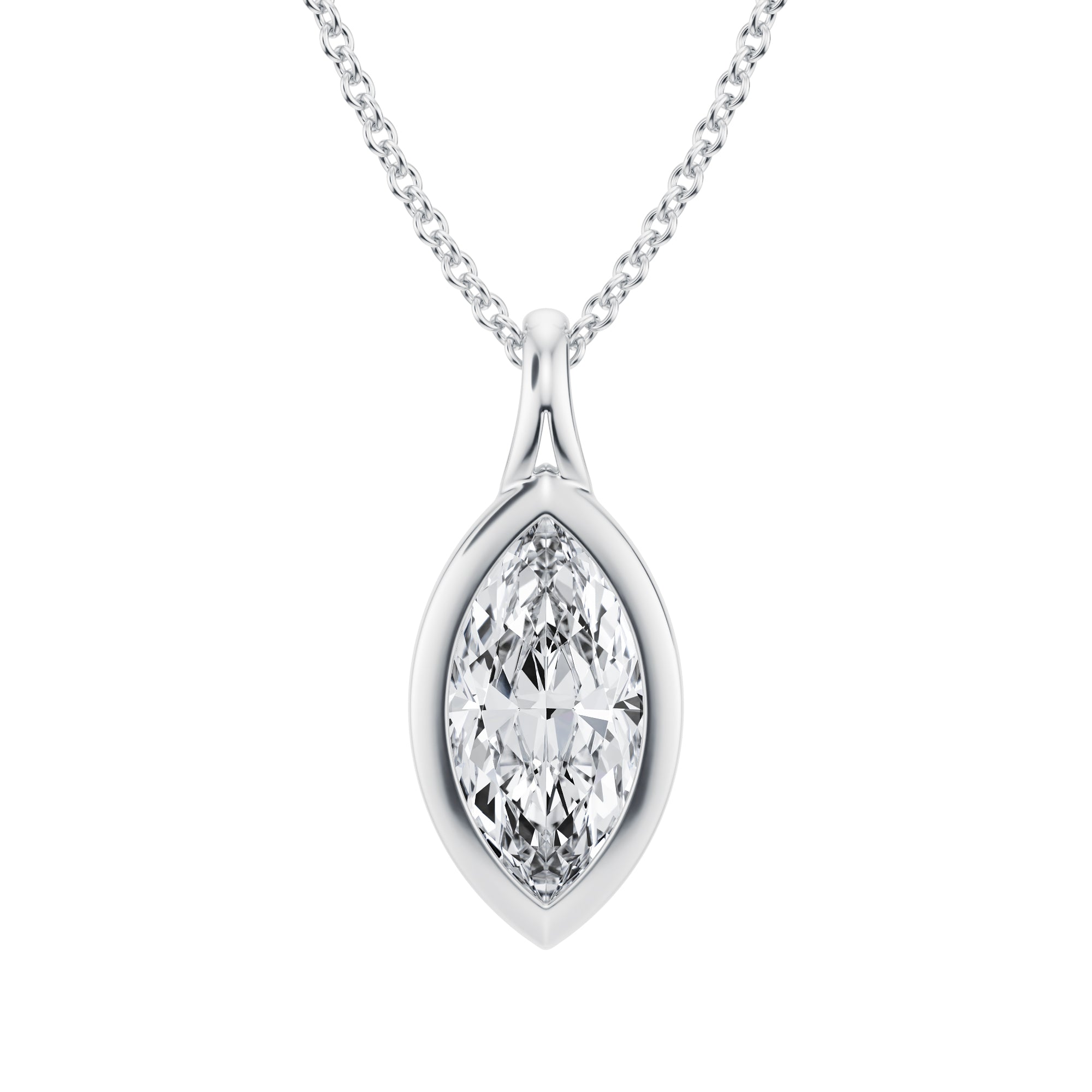 Stylish 1.5 Carat Marquise Lab Grown Diamond Split Bail Bezel Necklace in White Gold