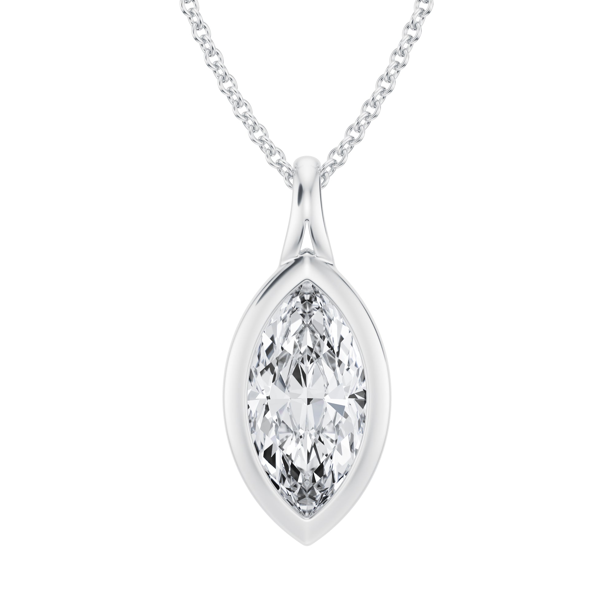 Charming 2 Carat Marquise Lab Grown Diamond Split Bail Bezel Necklace in White Gold