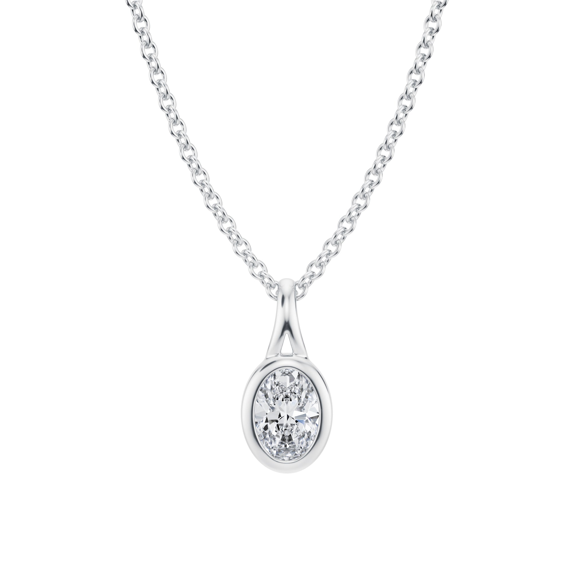 Beautiful Oval Lab Grown Diamond Split Bail Bezel Necklace, 1/4 Carat in White Gold