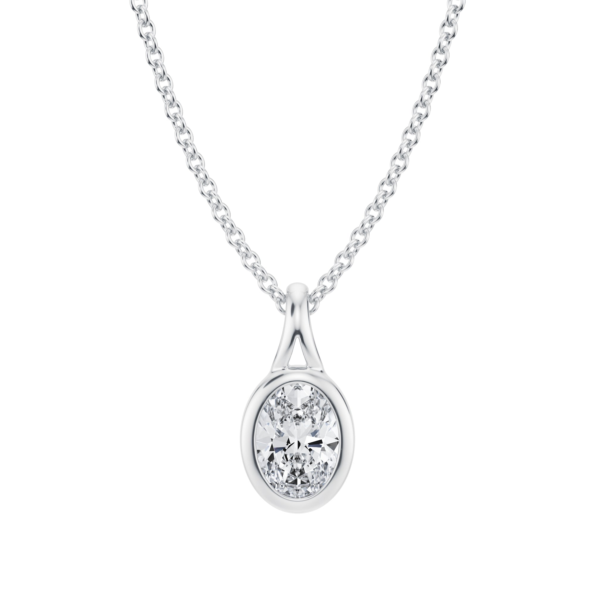 Timeless 1/2 Carat Oval Lab Grown Diamond Split Bail Bezel Necklace in White Gold