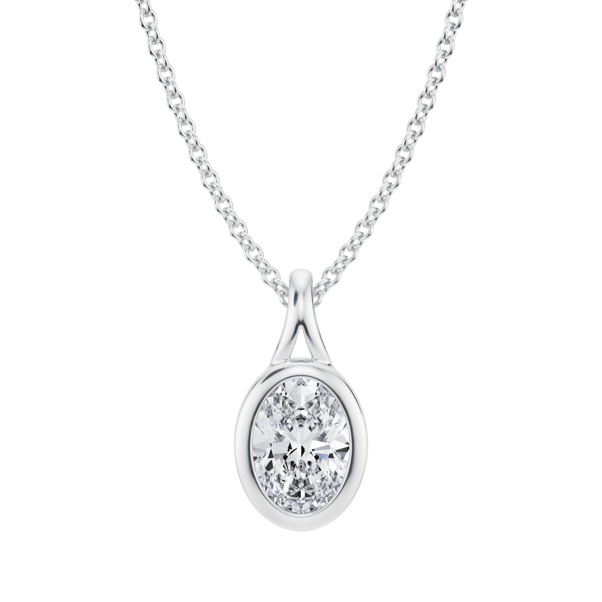 3/4 Carat Oval Lab Grown Diamond Split Bail Bezel Necklace in White Gold