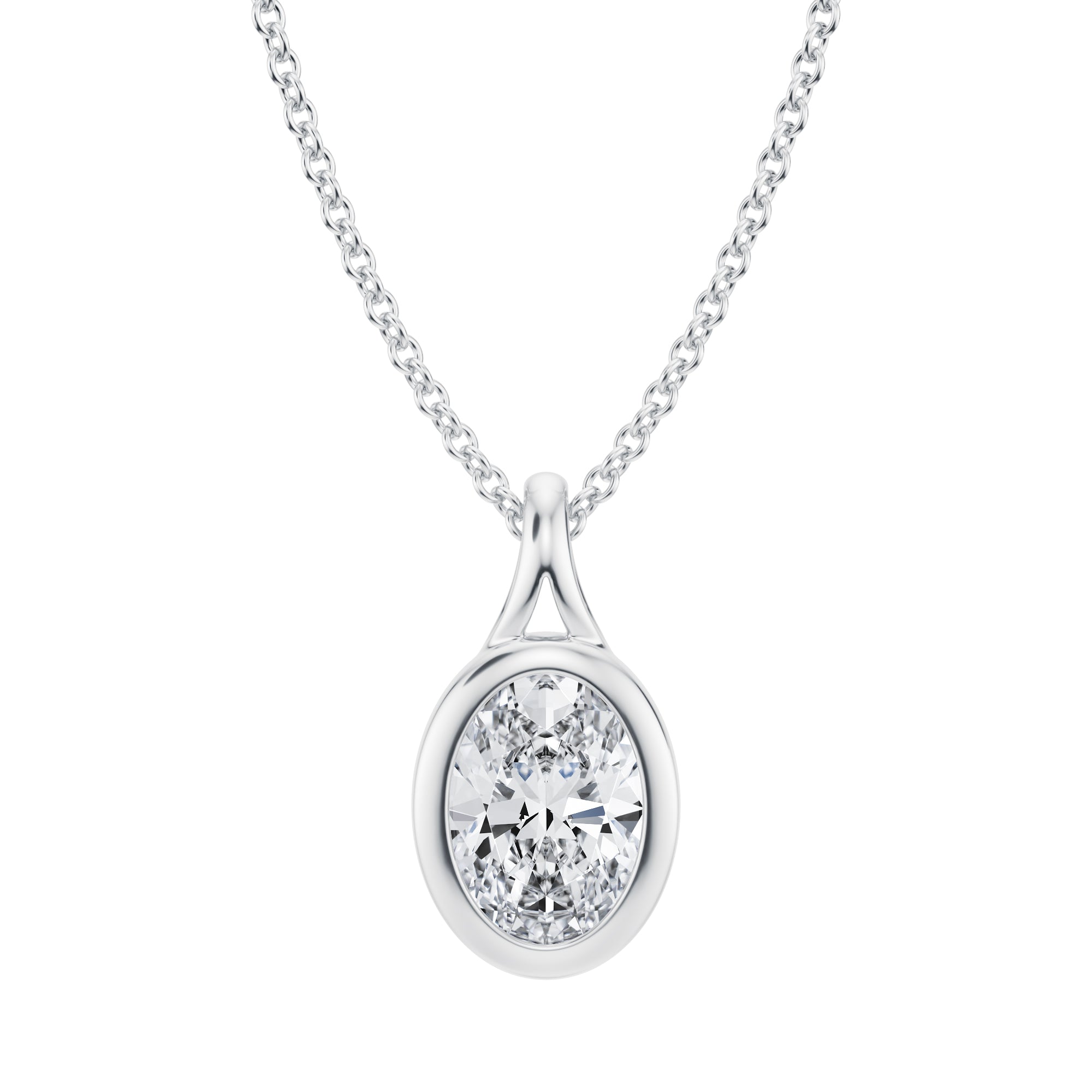 Oval Lab Grown Diamond Split Bail Bezel Necklace  in White Gold- 1 Carat of Elegance