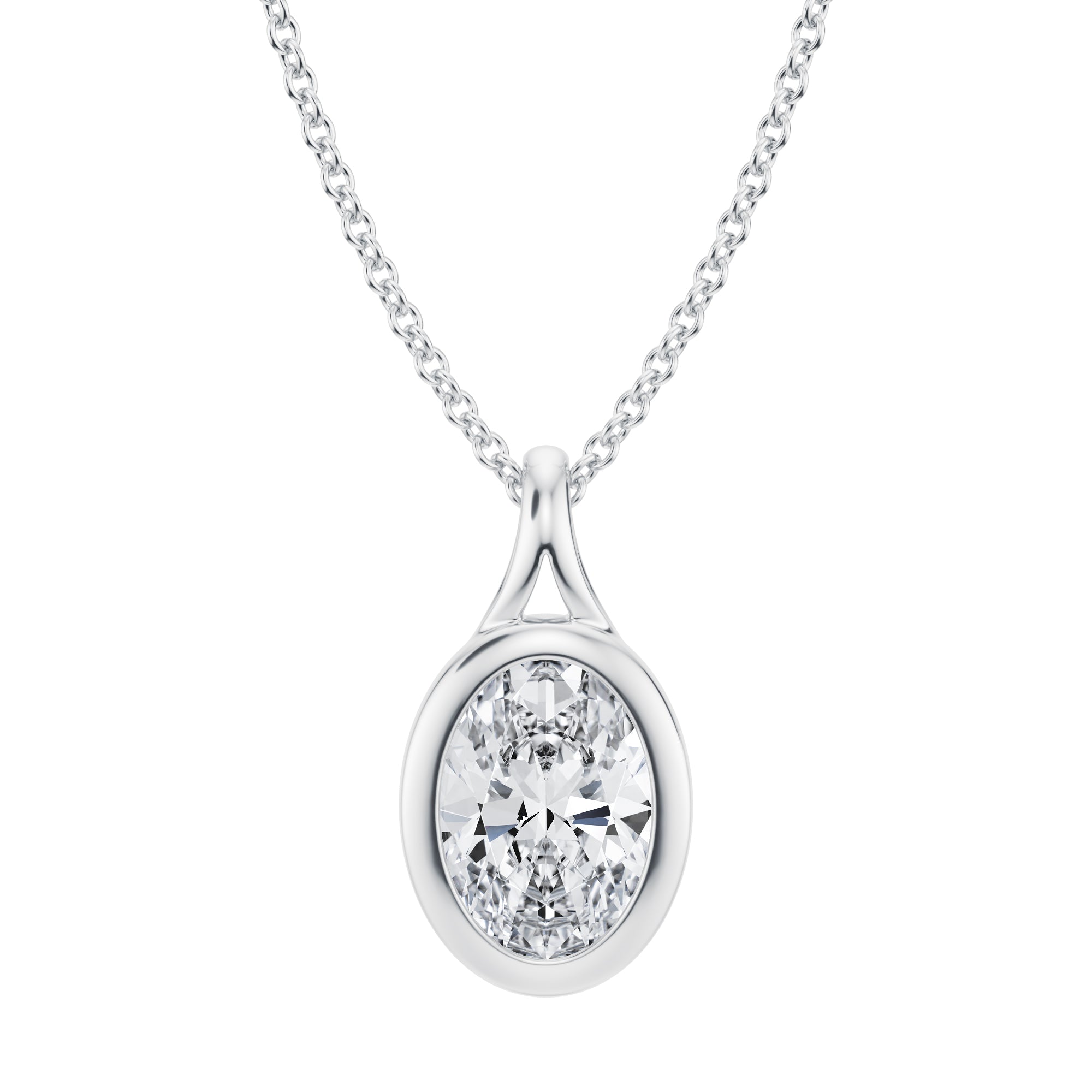 Exquisite 1.5 Carat Oval Lab Grown Diamond Split Bail Bezel Necklace in White Gold