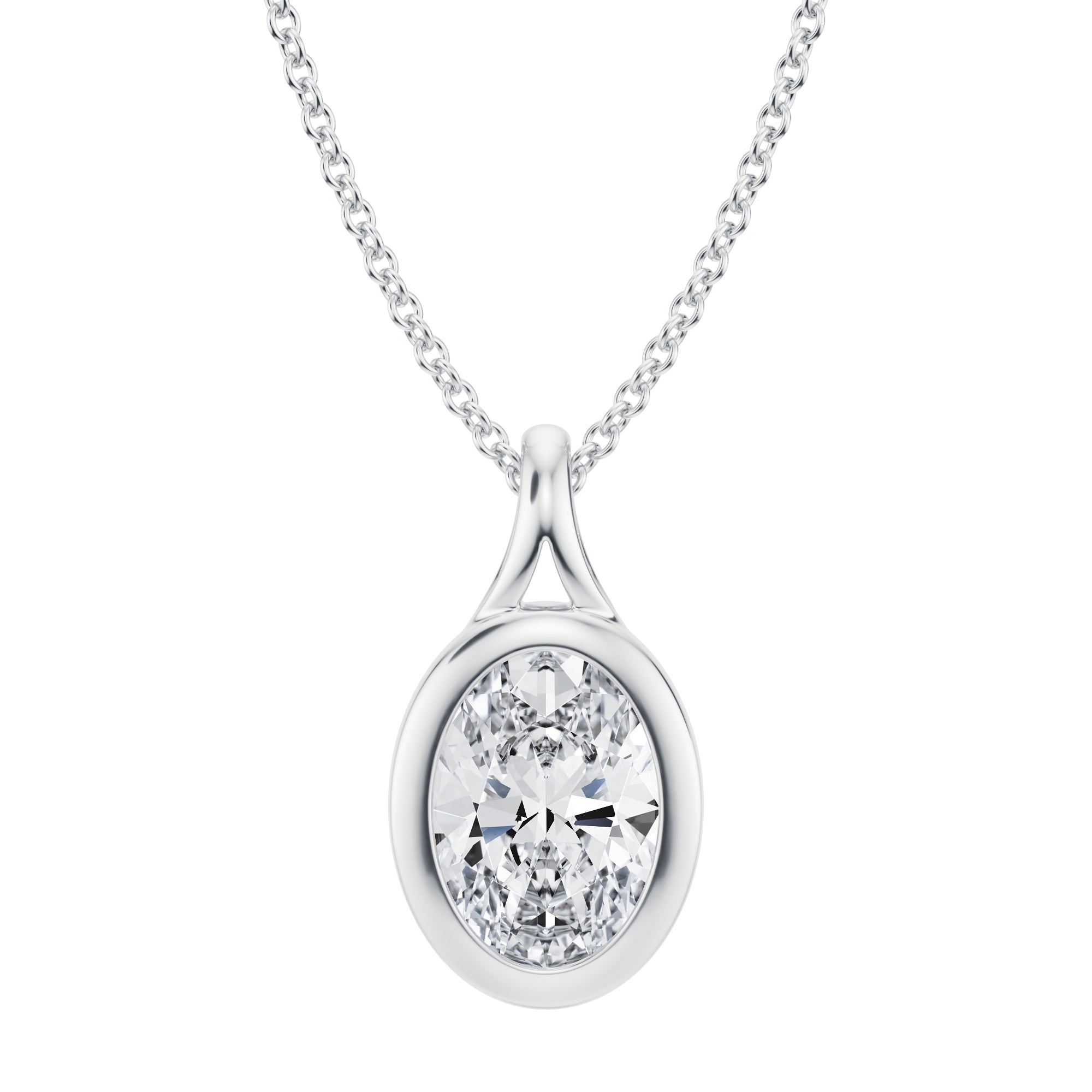 Graceful 2 Carat Oval Lab Grown Diamond  Split Bail Bezel Necklace in White Gold