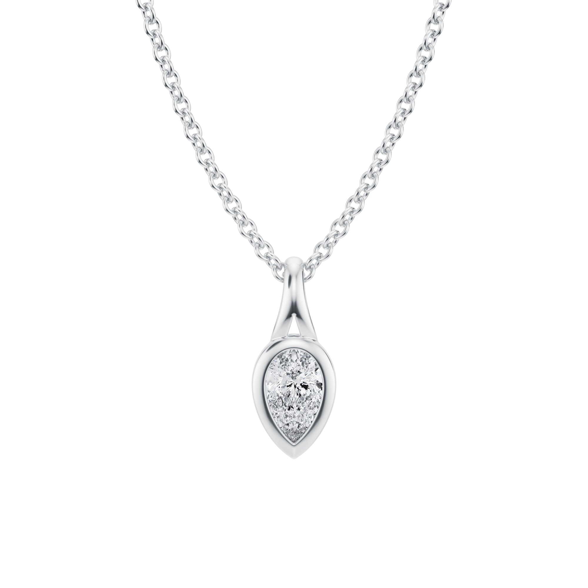 Gorgeous 1/4 Carat Pear Lab Grown Diamond Split Bail Bezel Necklace in White Gold