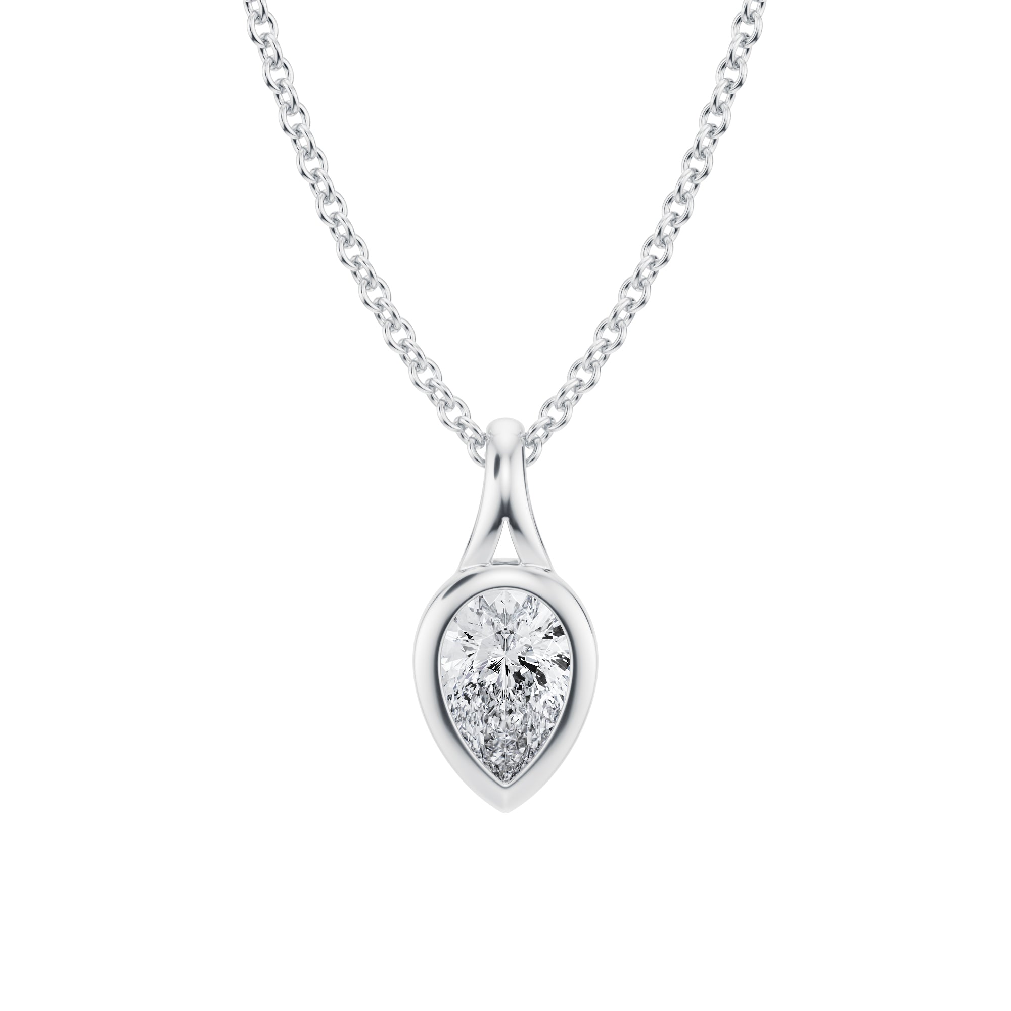 Beautiful 1/2 Carat Pear Lab Grown Diamond Split Bail Bezel Necklace in White Gold