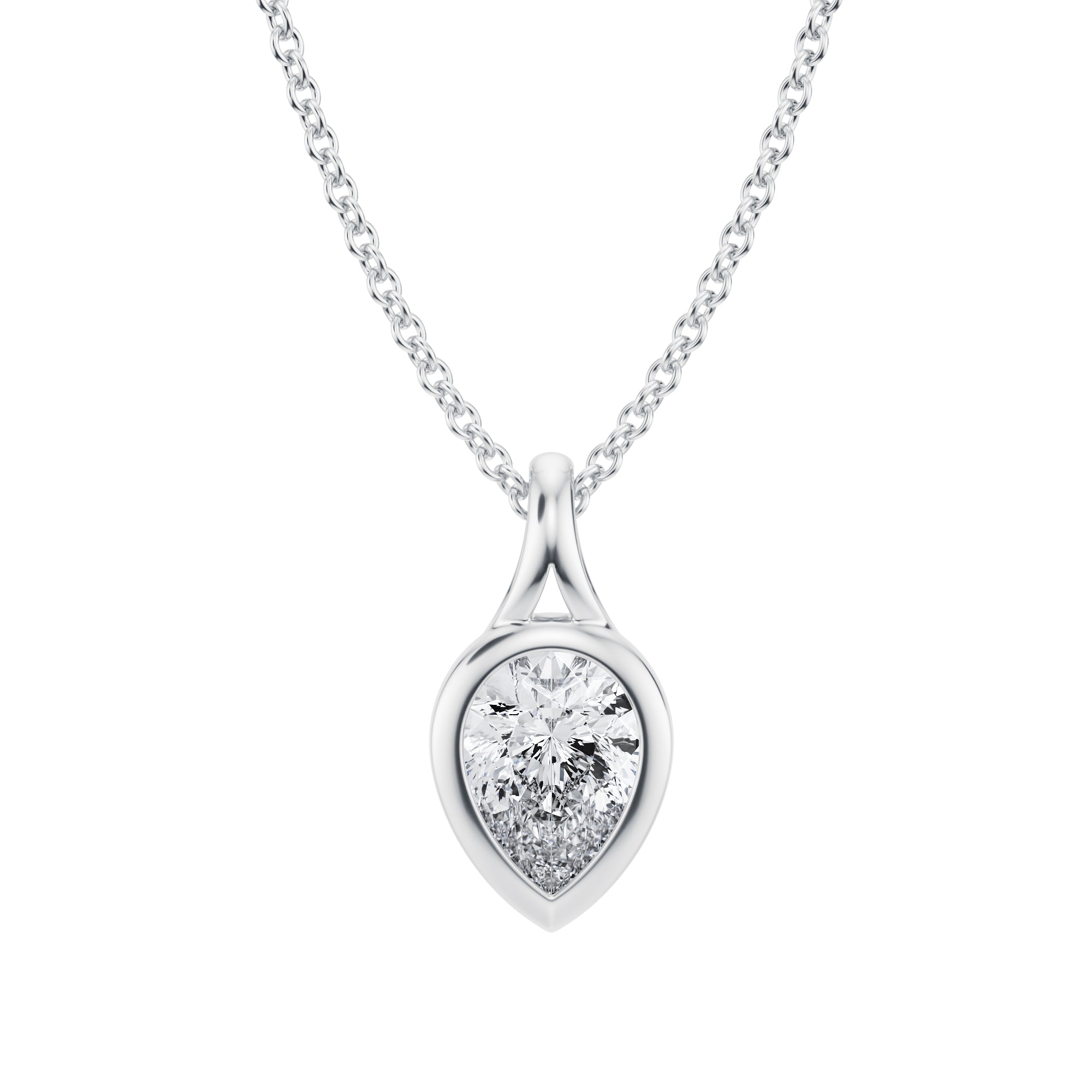 Charming 3/4 Carat Pear Lab Grown Diamond Split Bail Bezel Necklace in White Gold