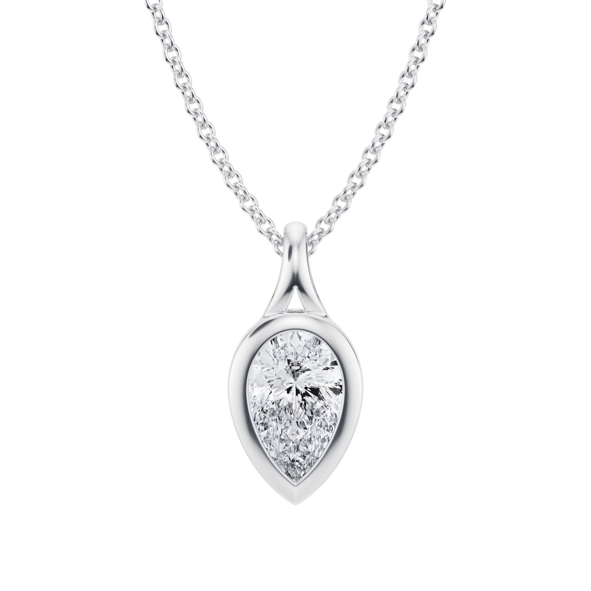 Refined 1 Carat Pear Lab Grown Diamond Split Bail Bezel Necklace in White Gold