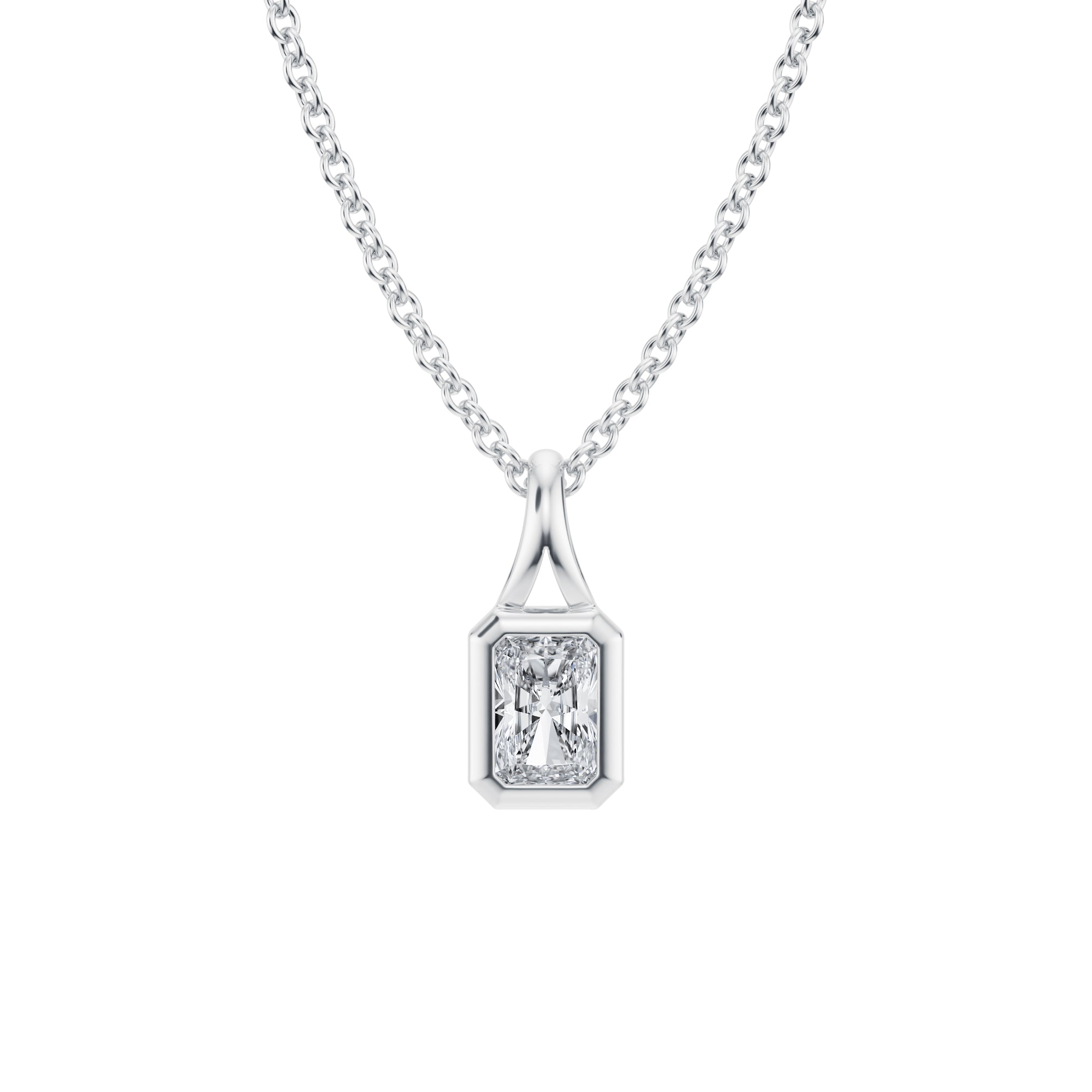 Classic 1/4 Carat Radiant Lab Grown Diamond Split Bail Bezel Necklace in White Gold