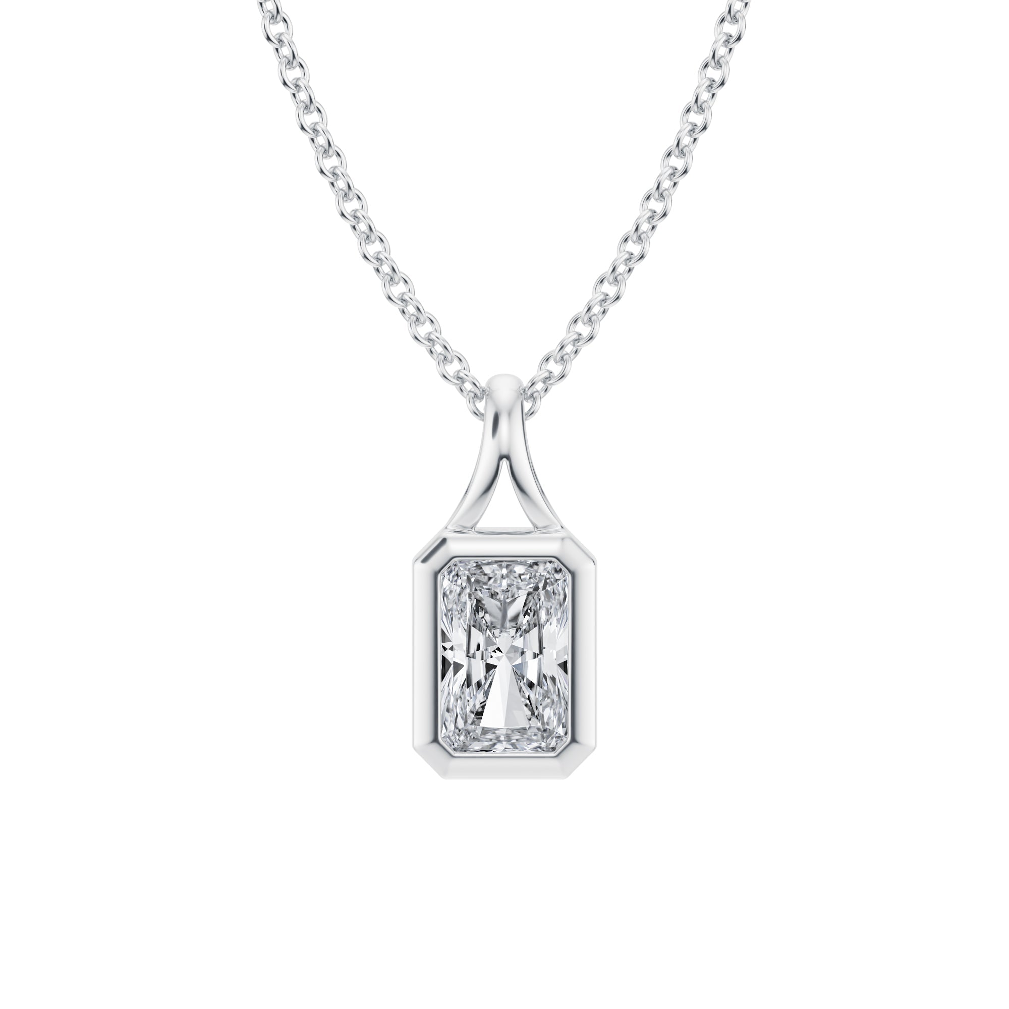 Elegant 1/2 Carat Radiant Lab Grown Diamond Split Bail Bezel Necklace in White Gold