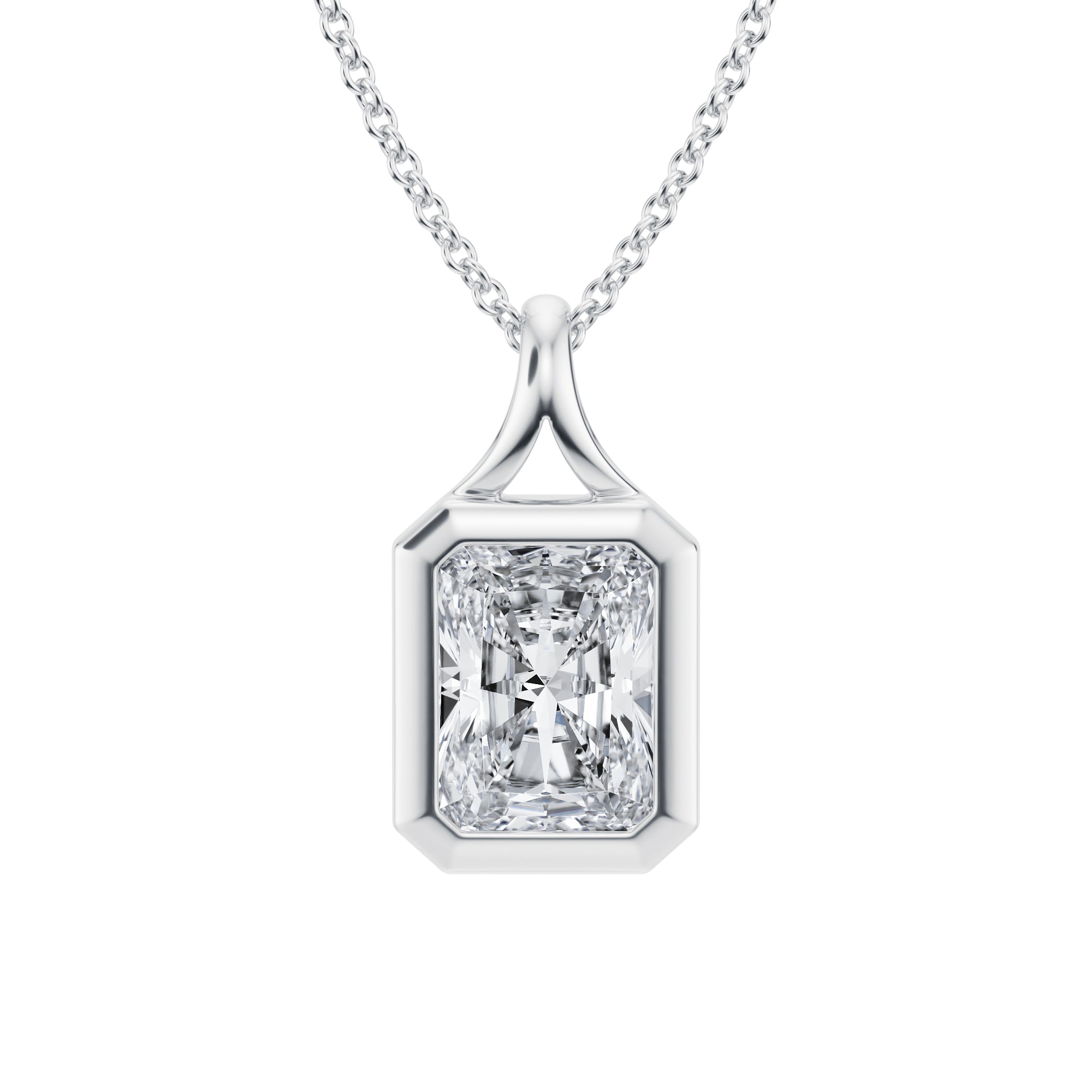 Radiant 2 Carat Lab Grown Diamond Split Bail Bezel Necklace in White Gold