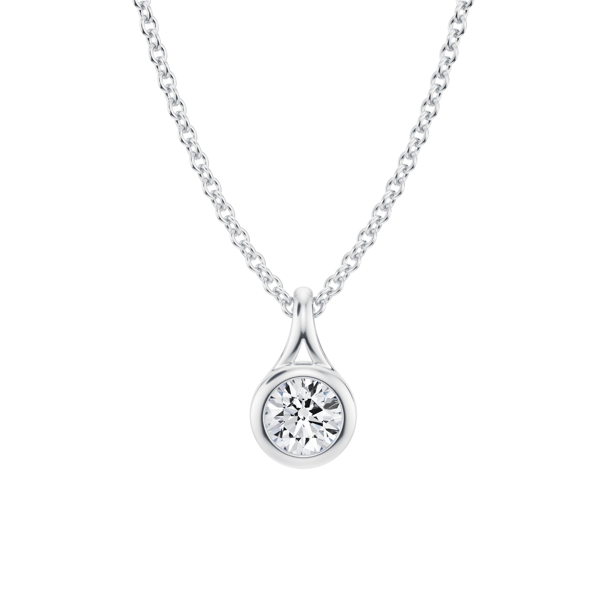 Luxurious Round Lab Grown Diamond Split Bail Bezel Necklace - 1/4 Carat in White Gold