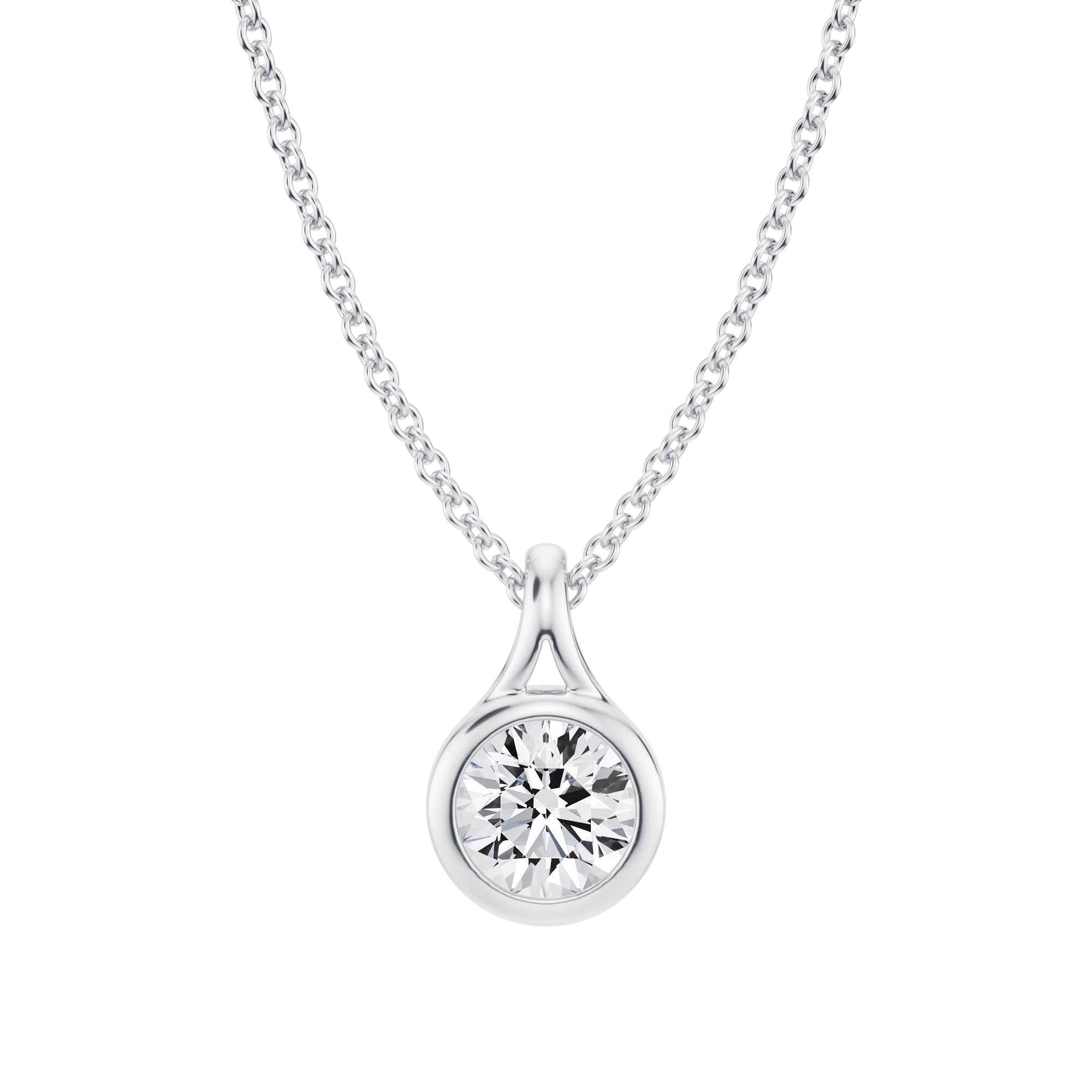 Glamorous 1/2 Carat Round Lab Grown Diamond Split Bail Bezel Necklace in White Gold