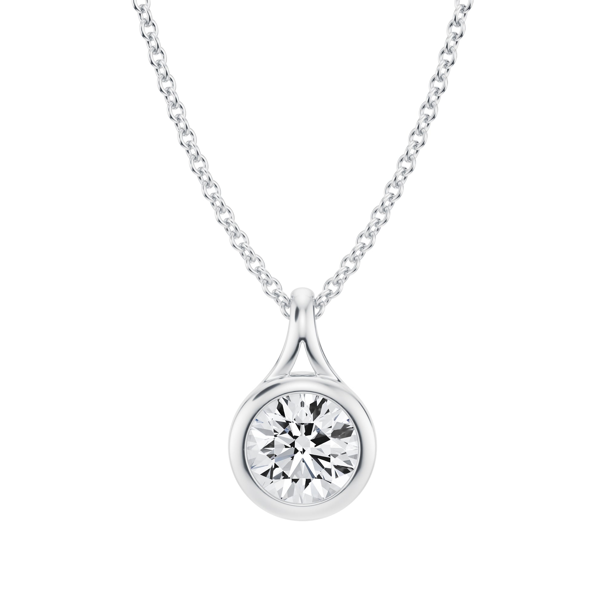 Beautiful 3/4 Carat Round Lab Grown Diamond Split Bail Bezel Necklace in White Gold