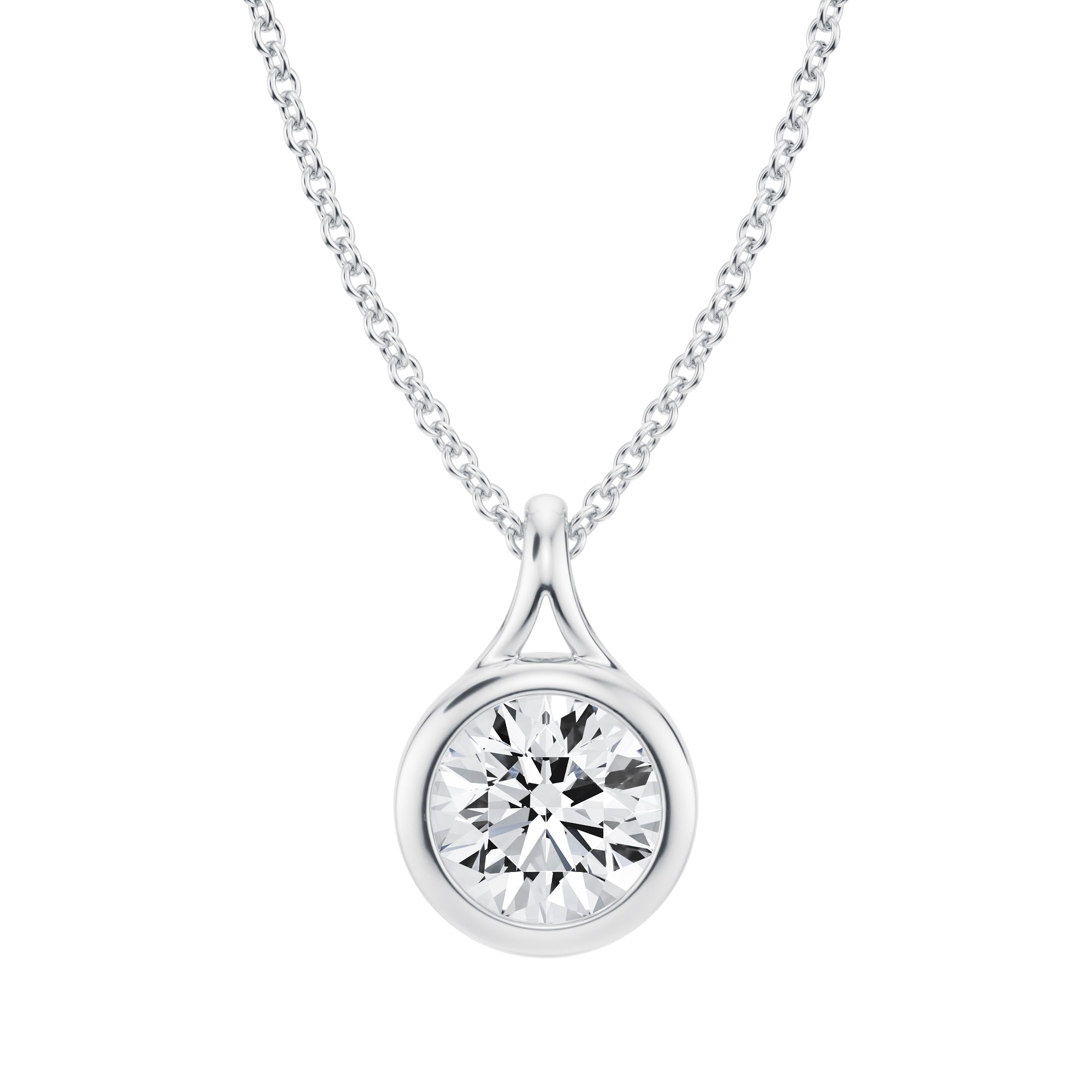 Polished 1 Carat Round Lab Grown Diamond Split Bail Bezel Necklace in White Gold