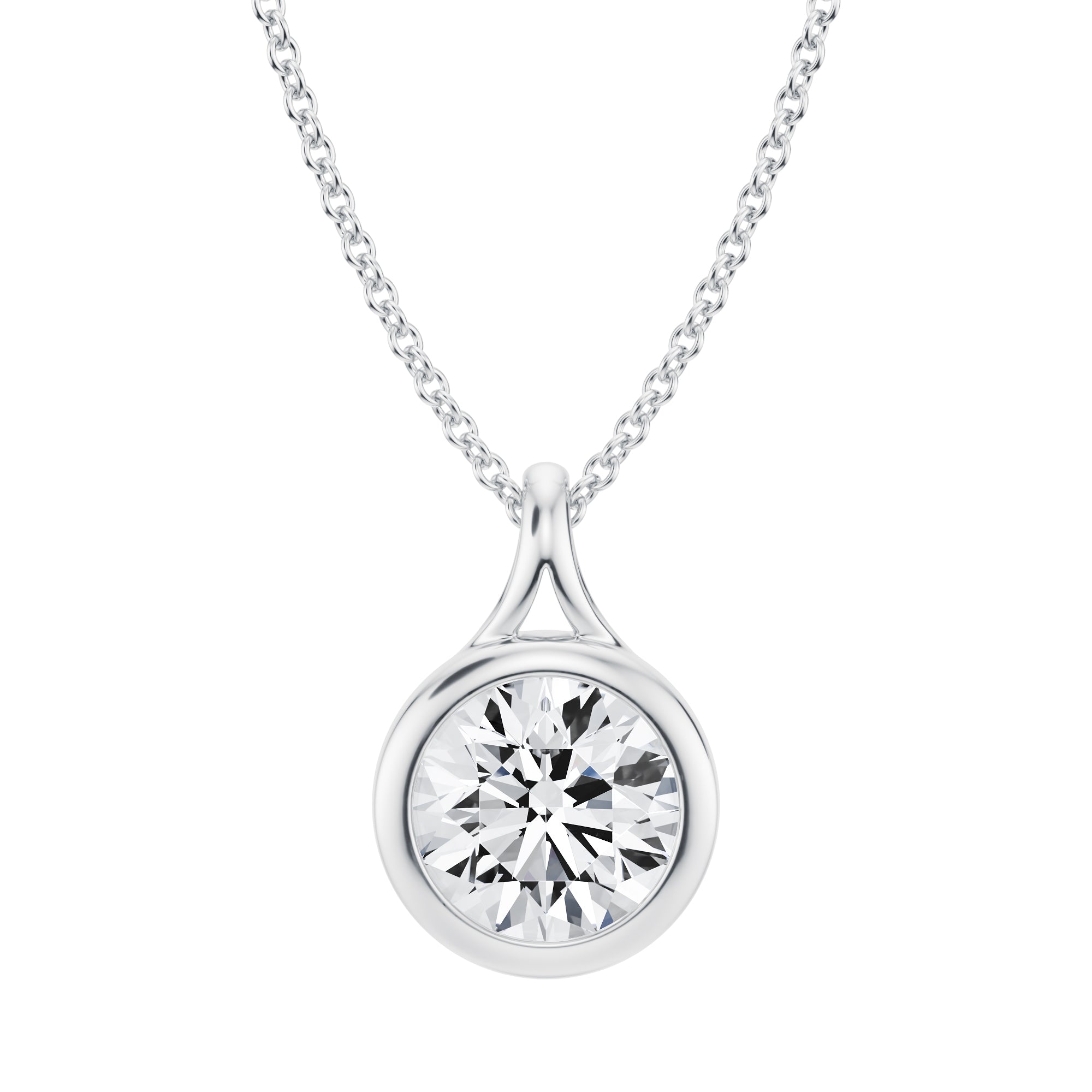 Charming 1.5 Carat Round Lab Grown Diamond Split Bail Bezel Necklace in White Gold