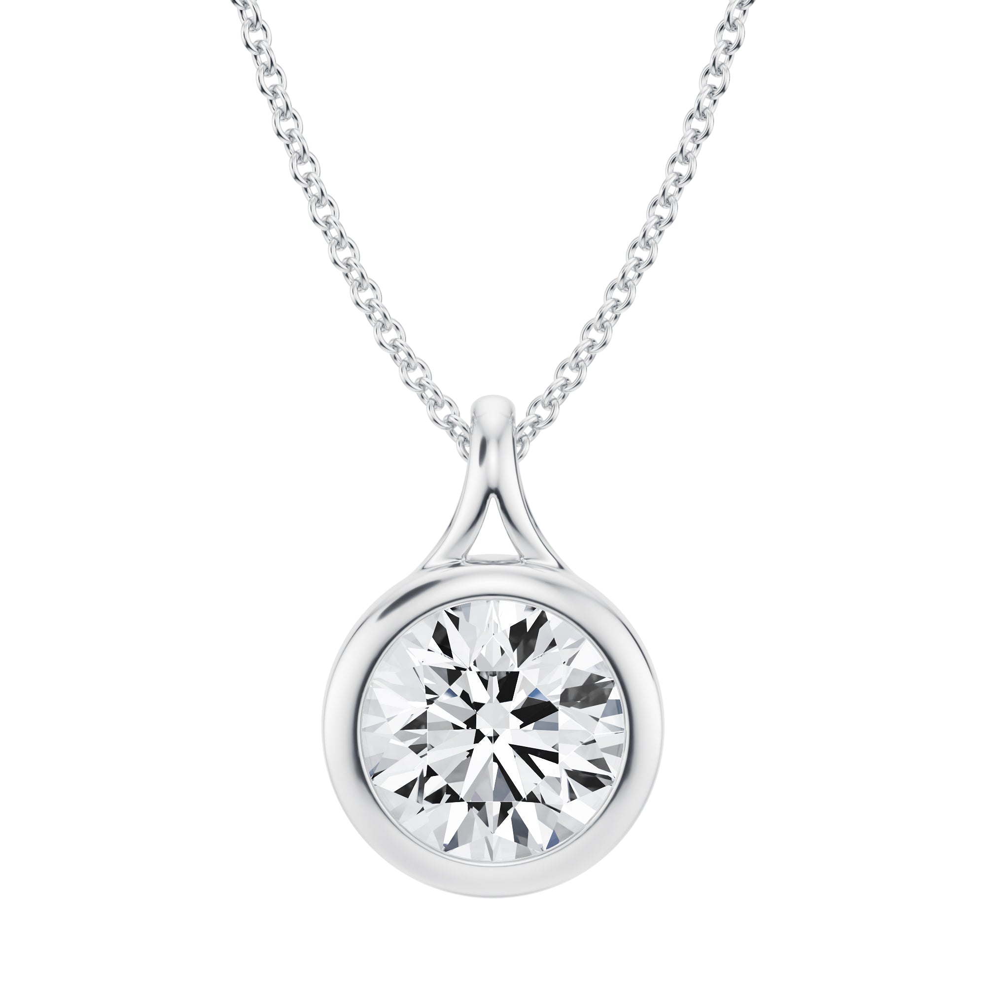 Exquisite 2 Carat Round Lab Grown Diamond Split Bail Bezel Necklace in White Gold