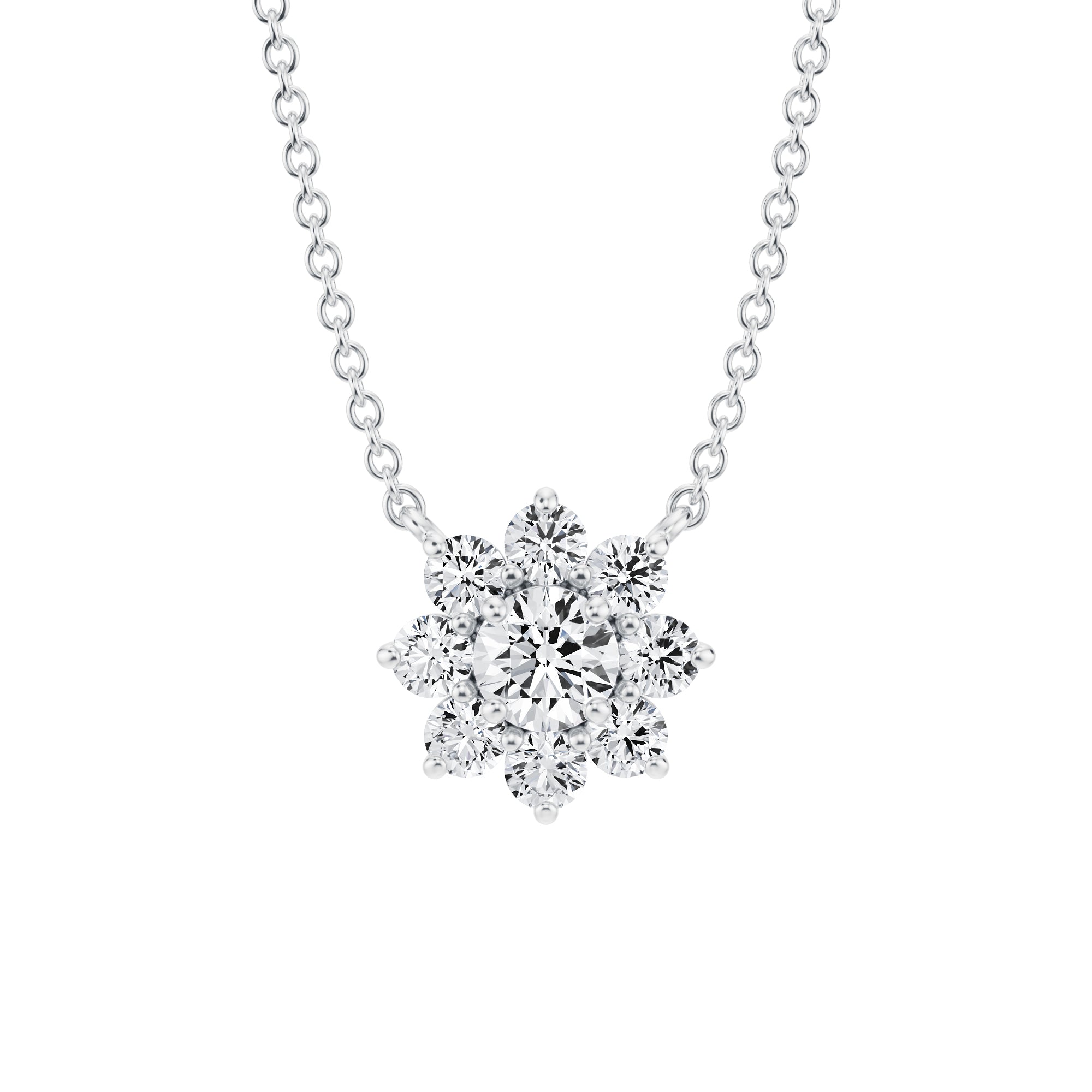 1/2 Carat Round Flower Cluster Pendant Necklace