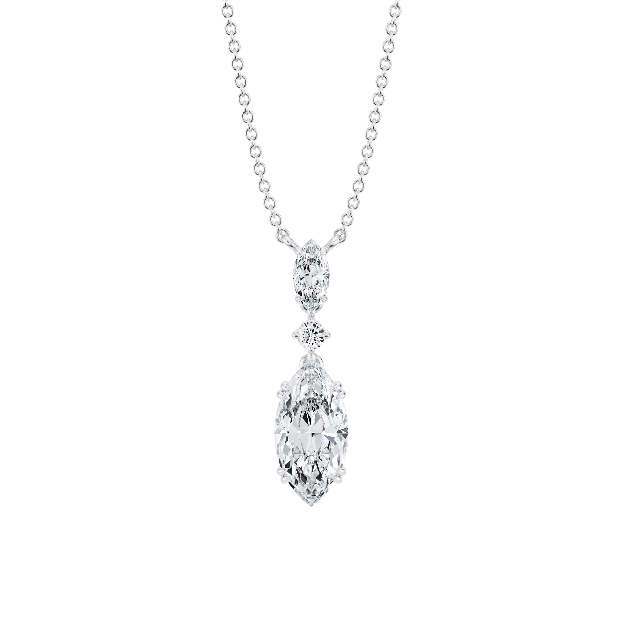 Marquise Alternating 3 Stone Diamond Necklace - 2 Carat