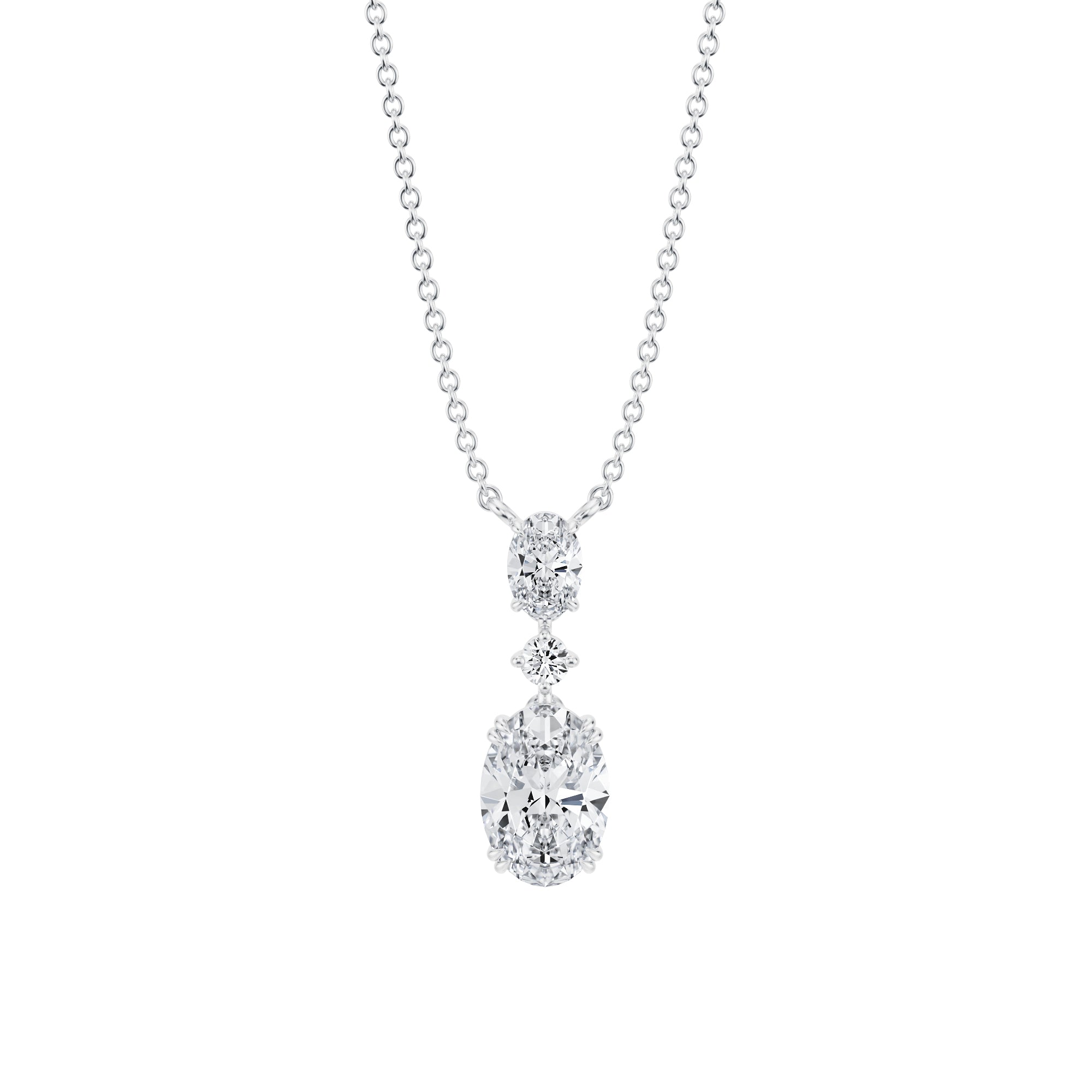 Oval Alternating 3 Stone Diamond Necklace - 2 Carat