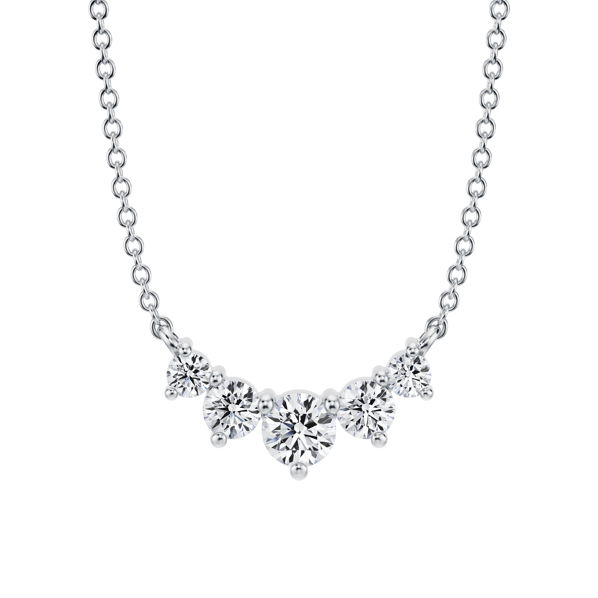 Chic 1/2 TCW lab grown diamond necklace 
with 5 white gold prong-set stones.