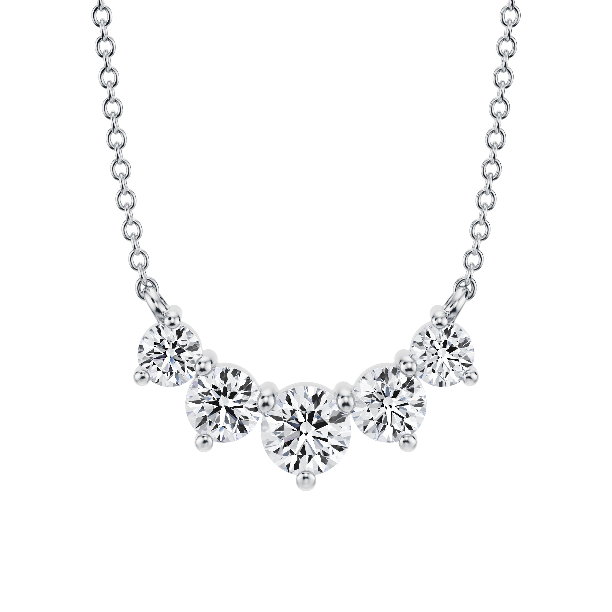 Opulent 1 TCW graduated lab grown diamond 
necklace in a white gold setting.