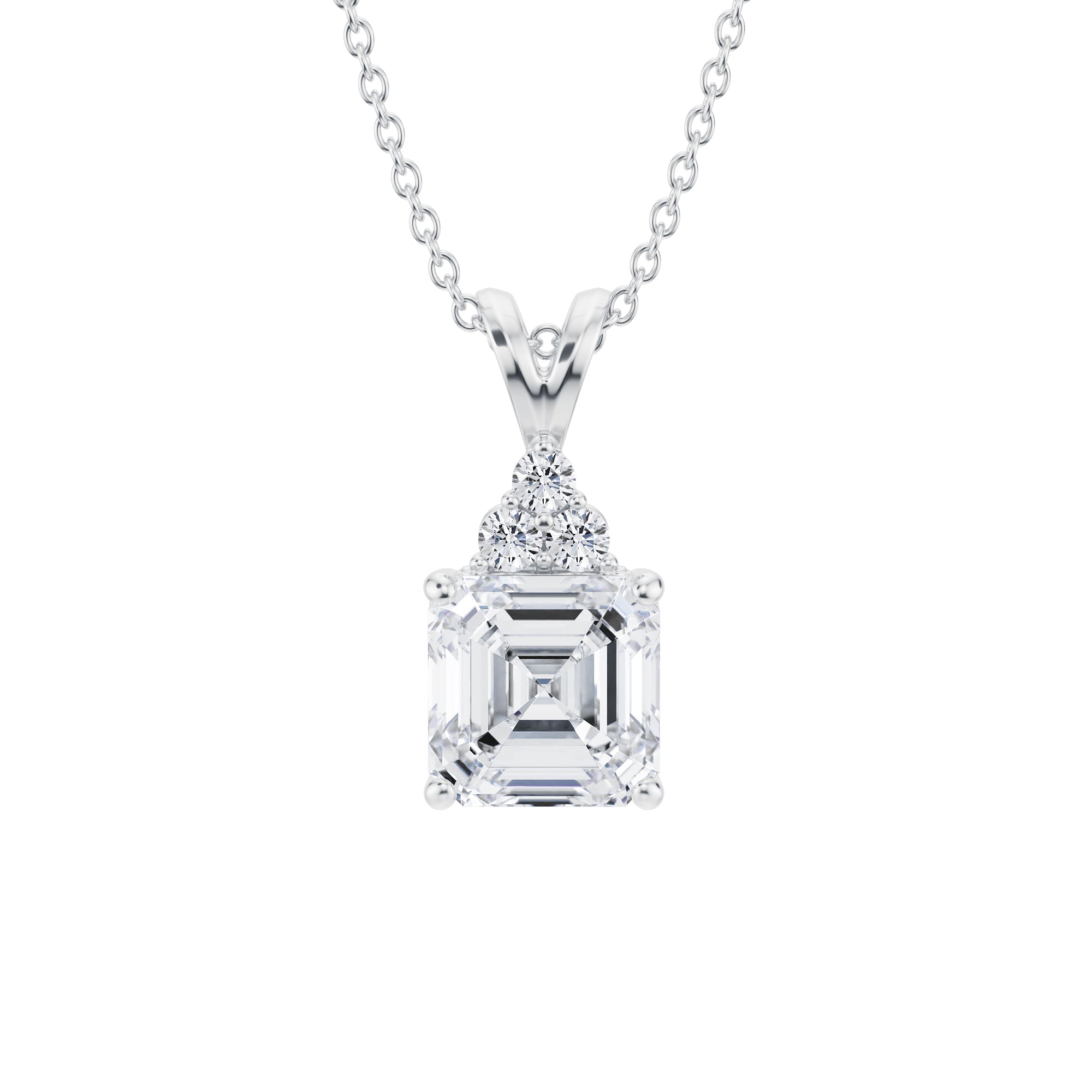 1.5 Carat Asscher Cut Royal Round Cluster Pendant