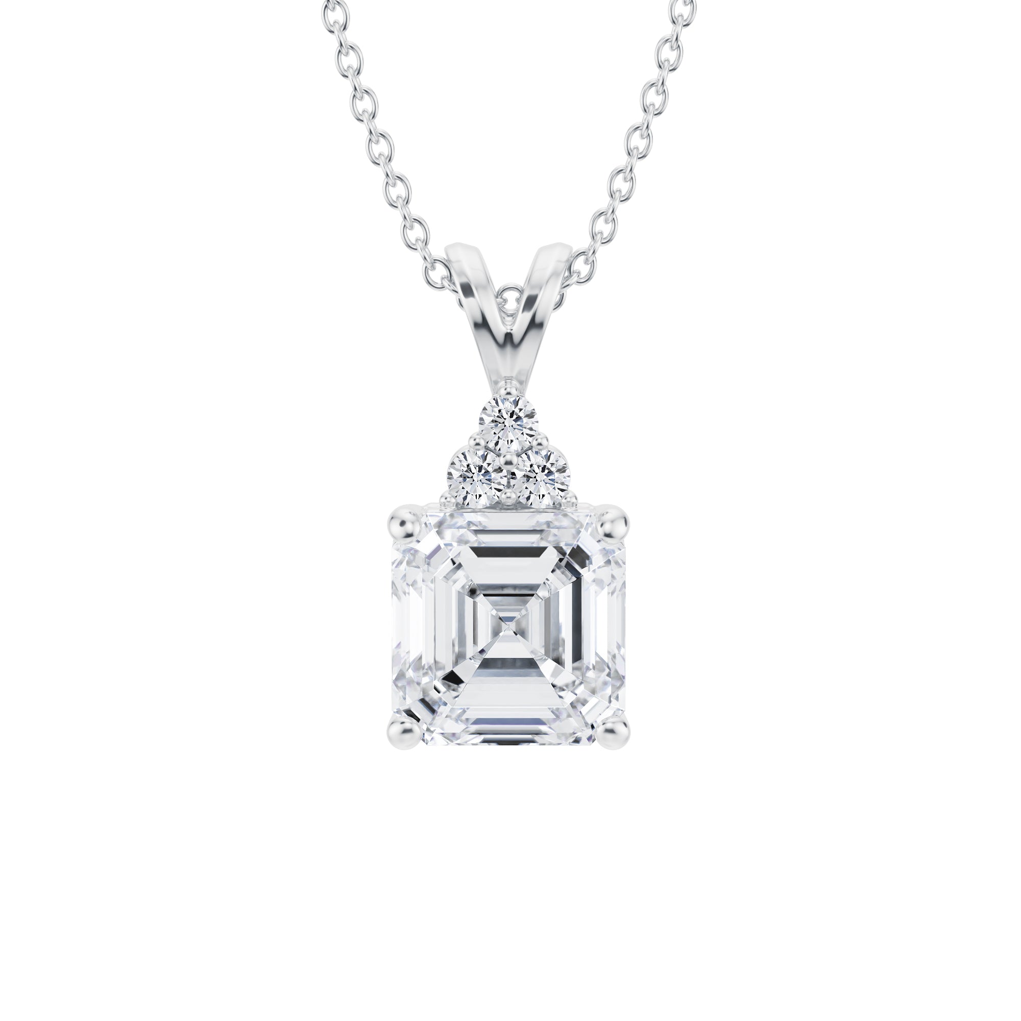 2 Carat Asscher Cut Royal Round Cluster Pendant