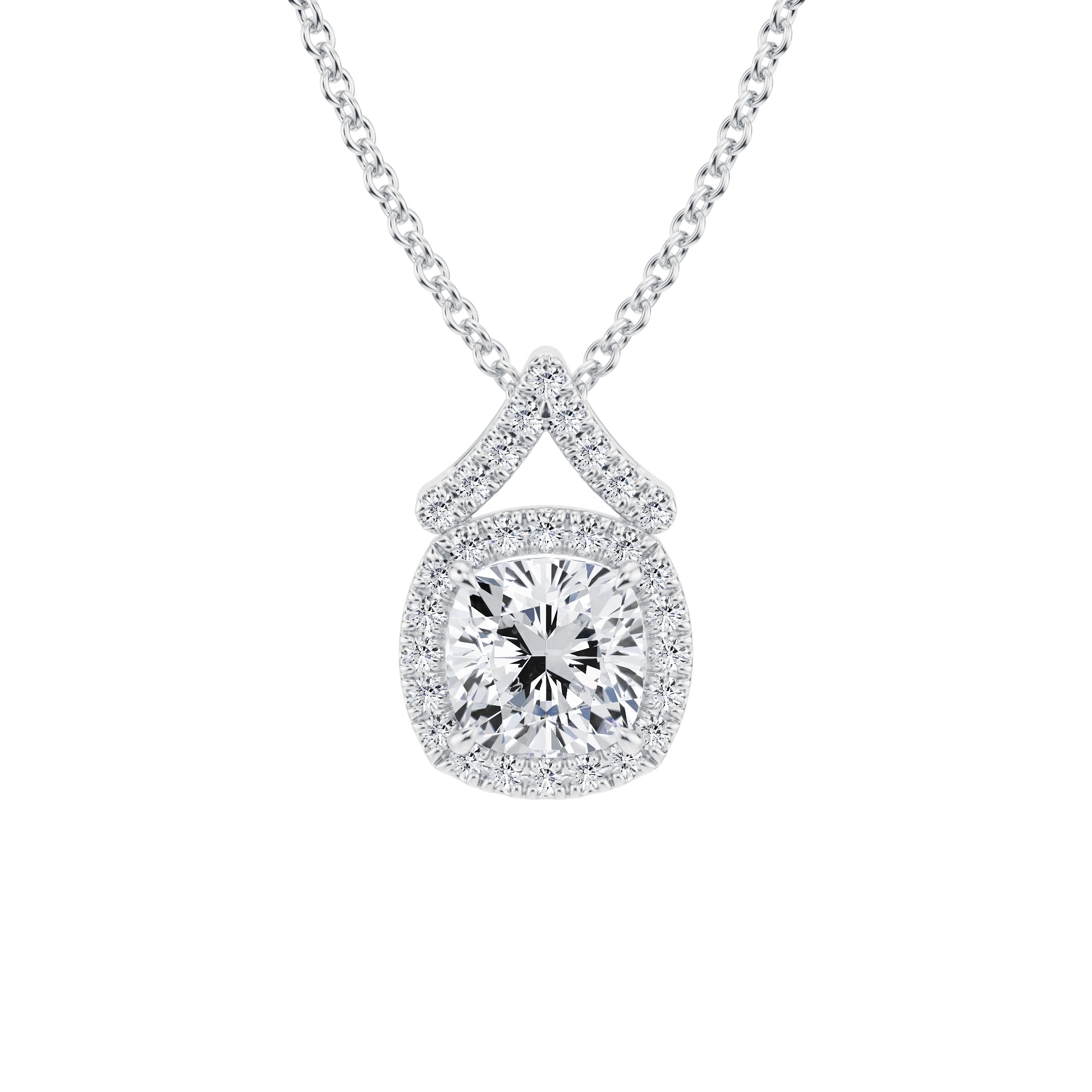 1 Carat Cushion Halo Pendants