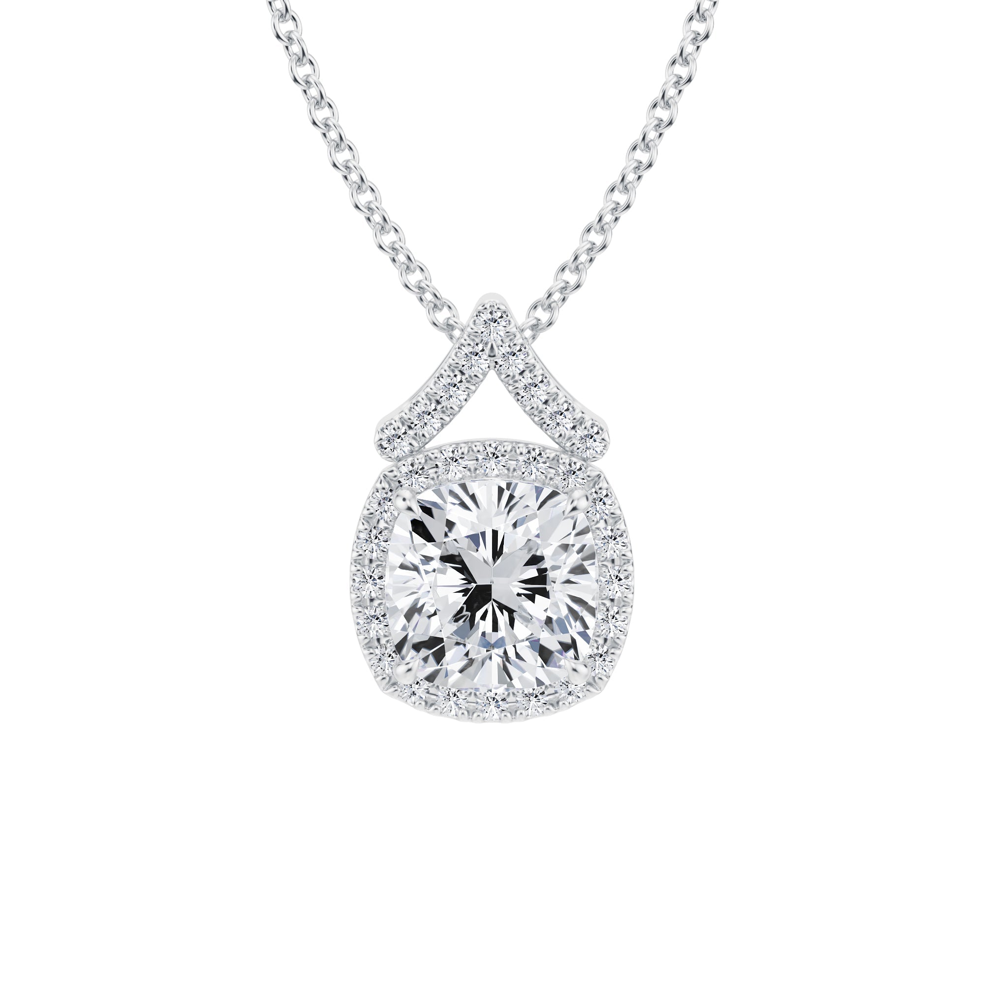 1 1/2 Carat Cushion Halo Pendants