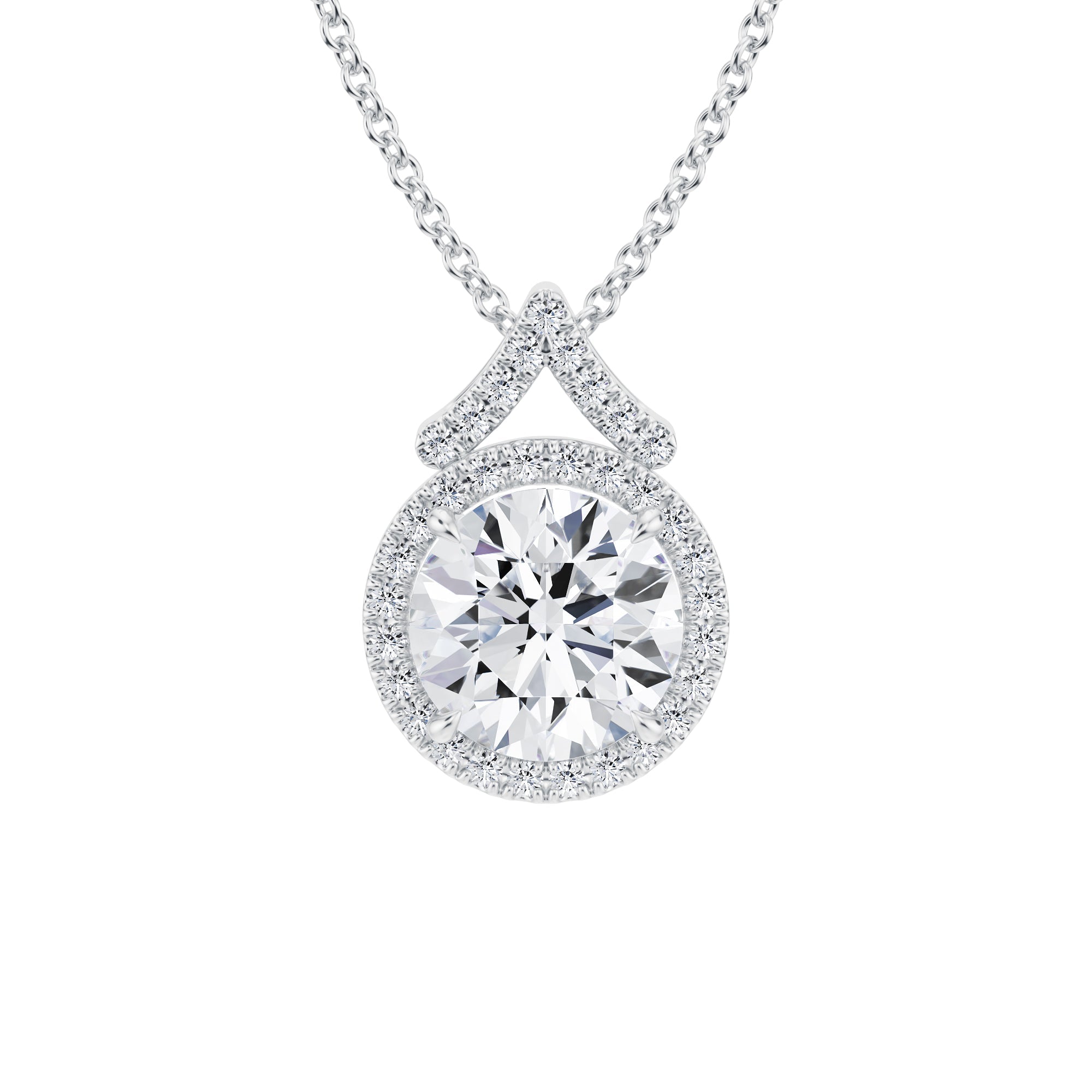 1 1/2 Carat Round Halo Pendants