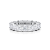 White gold eternity band with Asscher cut lab grown diamonds.
