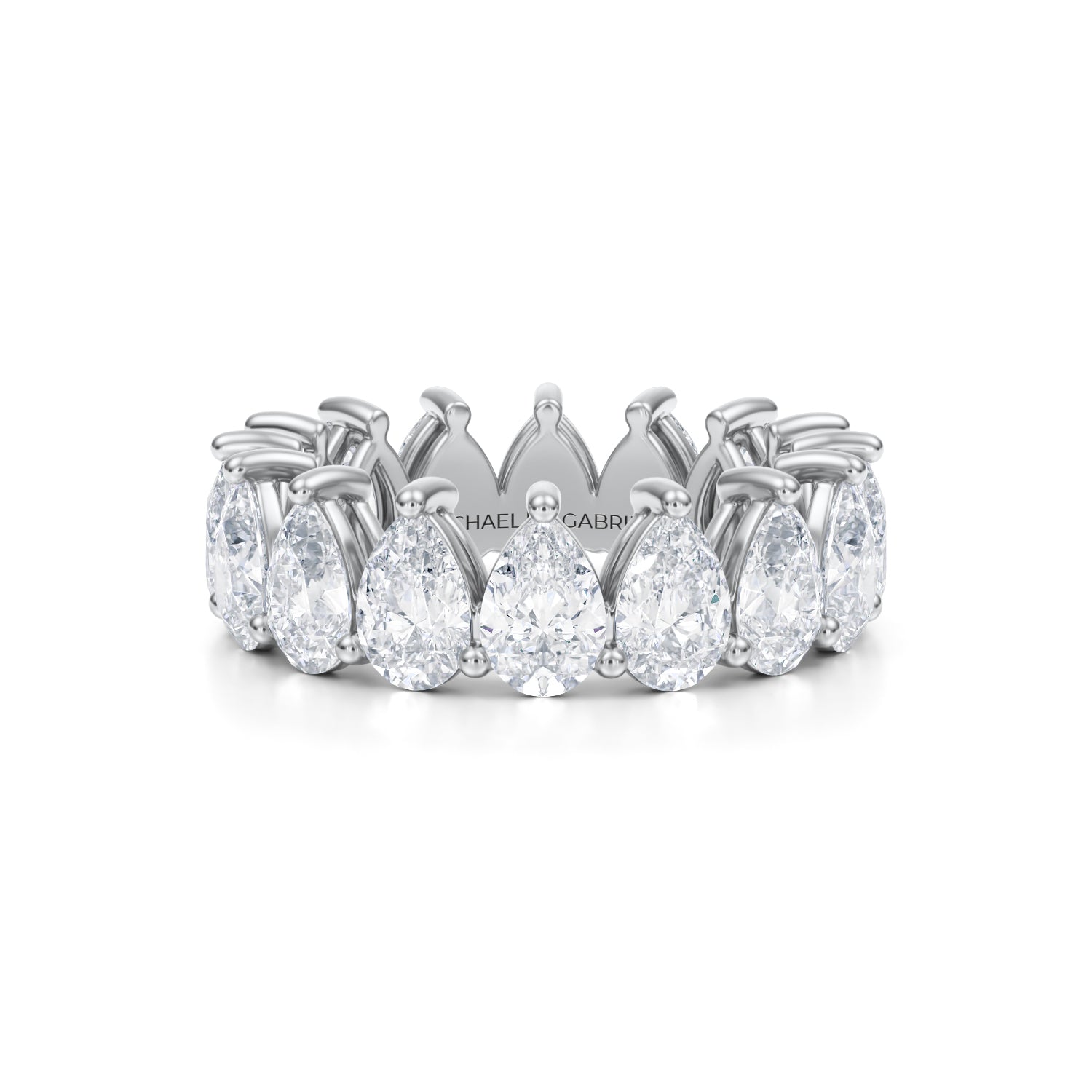 White gold eternity band with vertical pear lab-grown diamonds.