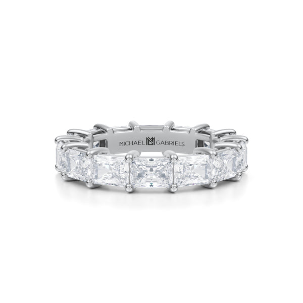 Lab-grown diamond eternity band in white gold.