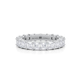 Petite eternity band with Asscher cut lab grown diamonds in white gold.