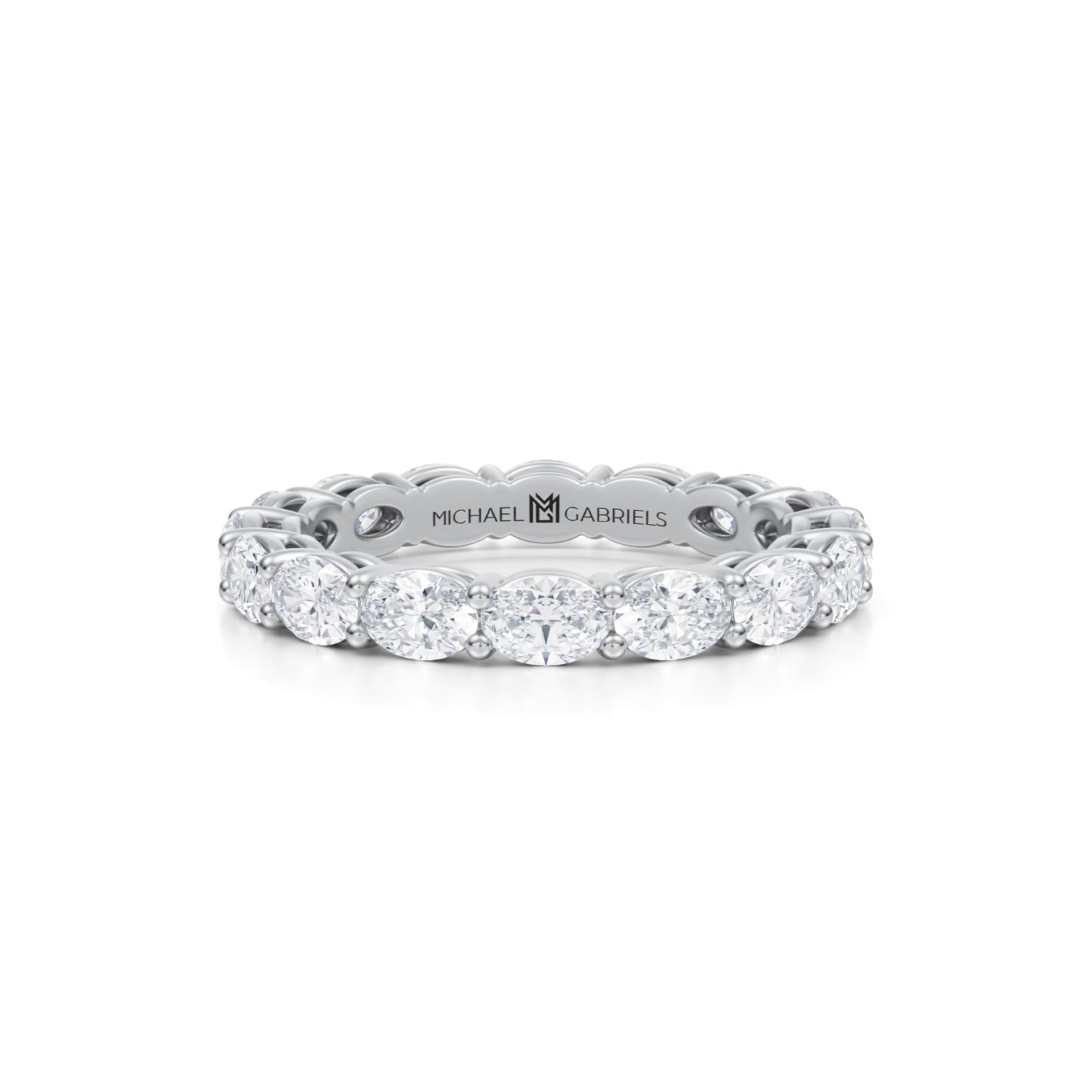 Petite lab-grown diamond eternity band in white gold.